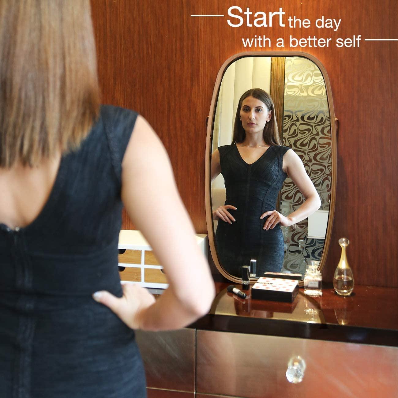 Hanging Full Length Wall Mirror - Solid Bamboo Frame and Adjustable Leather Strap - Harrogates