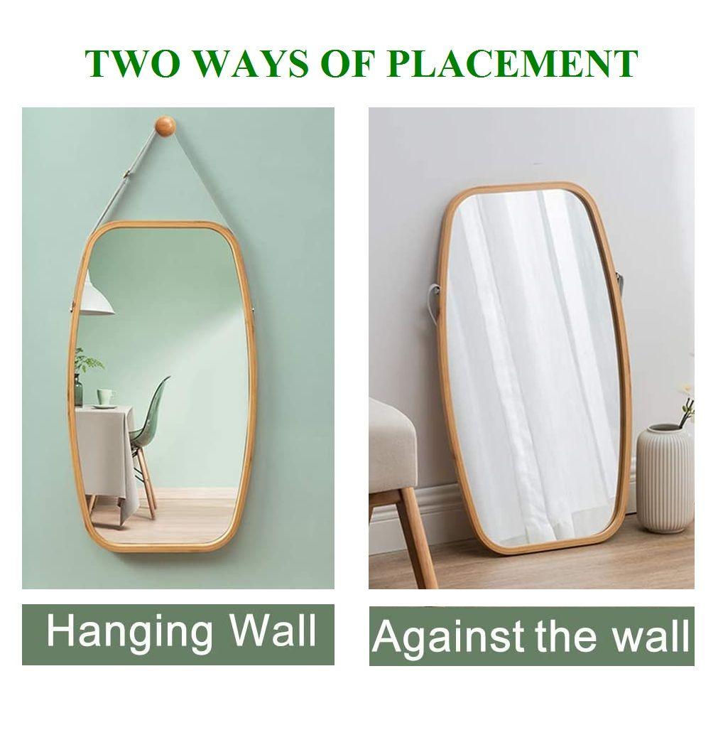 Hanging Full Length Wall Mirror - Solid Bamboo Frame and Adjustable Leather Strap - Harrogates