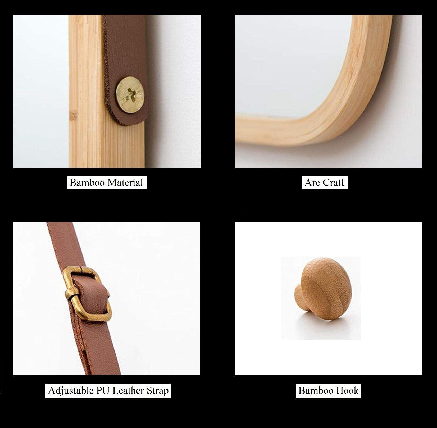 Hanging Full Length Wall Mirror - Solid Bamboo Frame and Adjustable Leather Strap - Harrogates