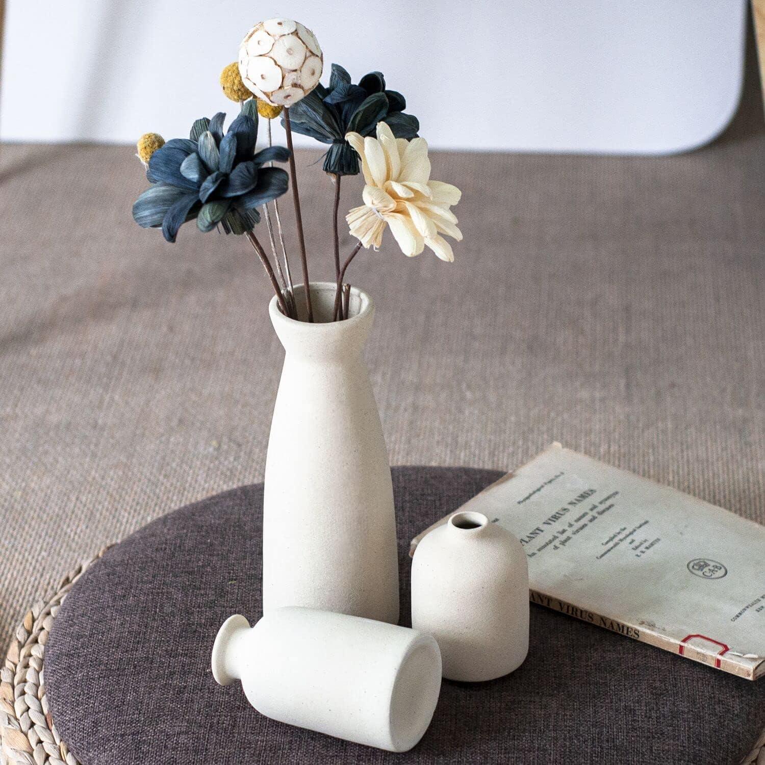 Ceramic Set of 3 Modern White Vases for Home Decor - Harrogates