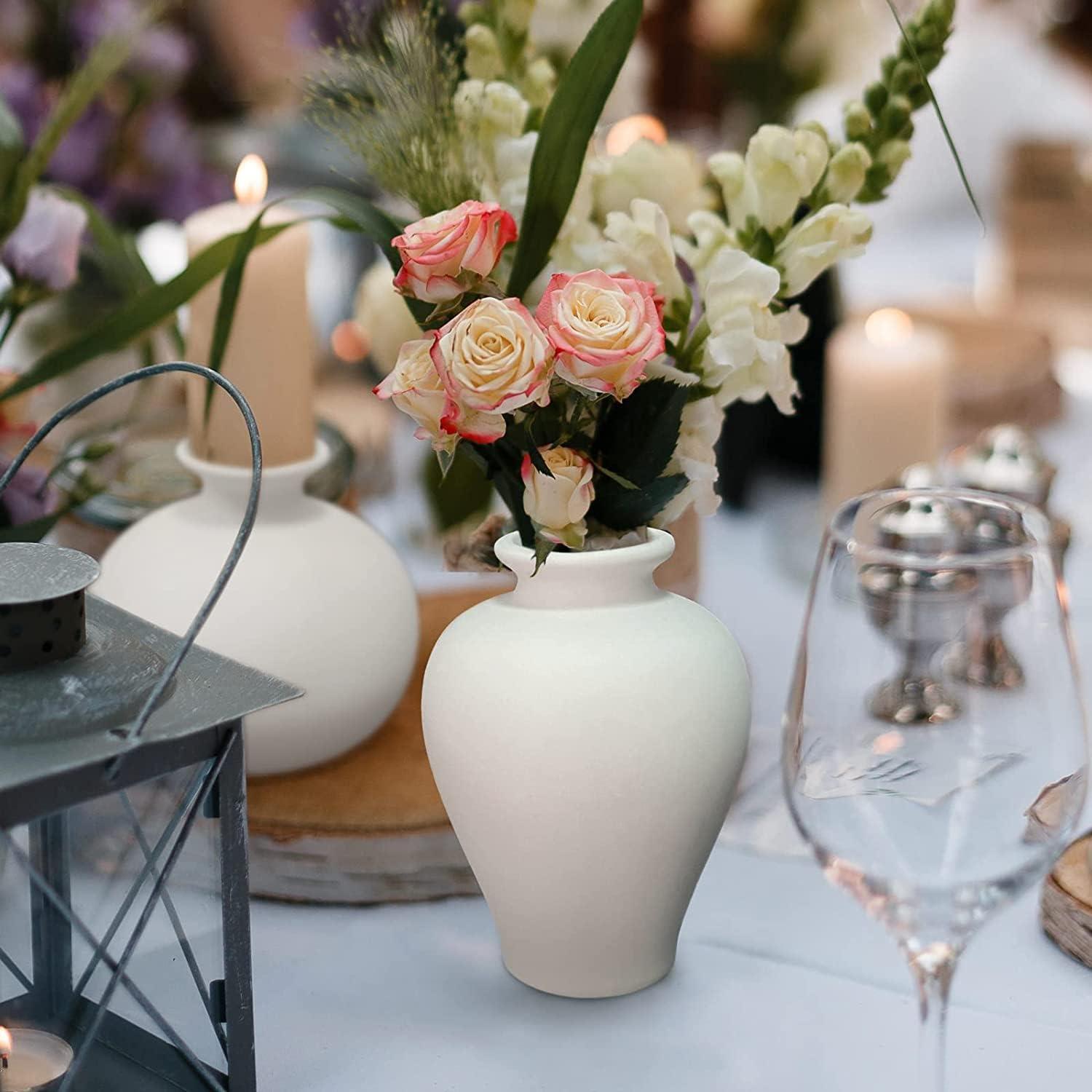 Ceramic Set of 5 White Vases for Home Decor