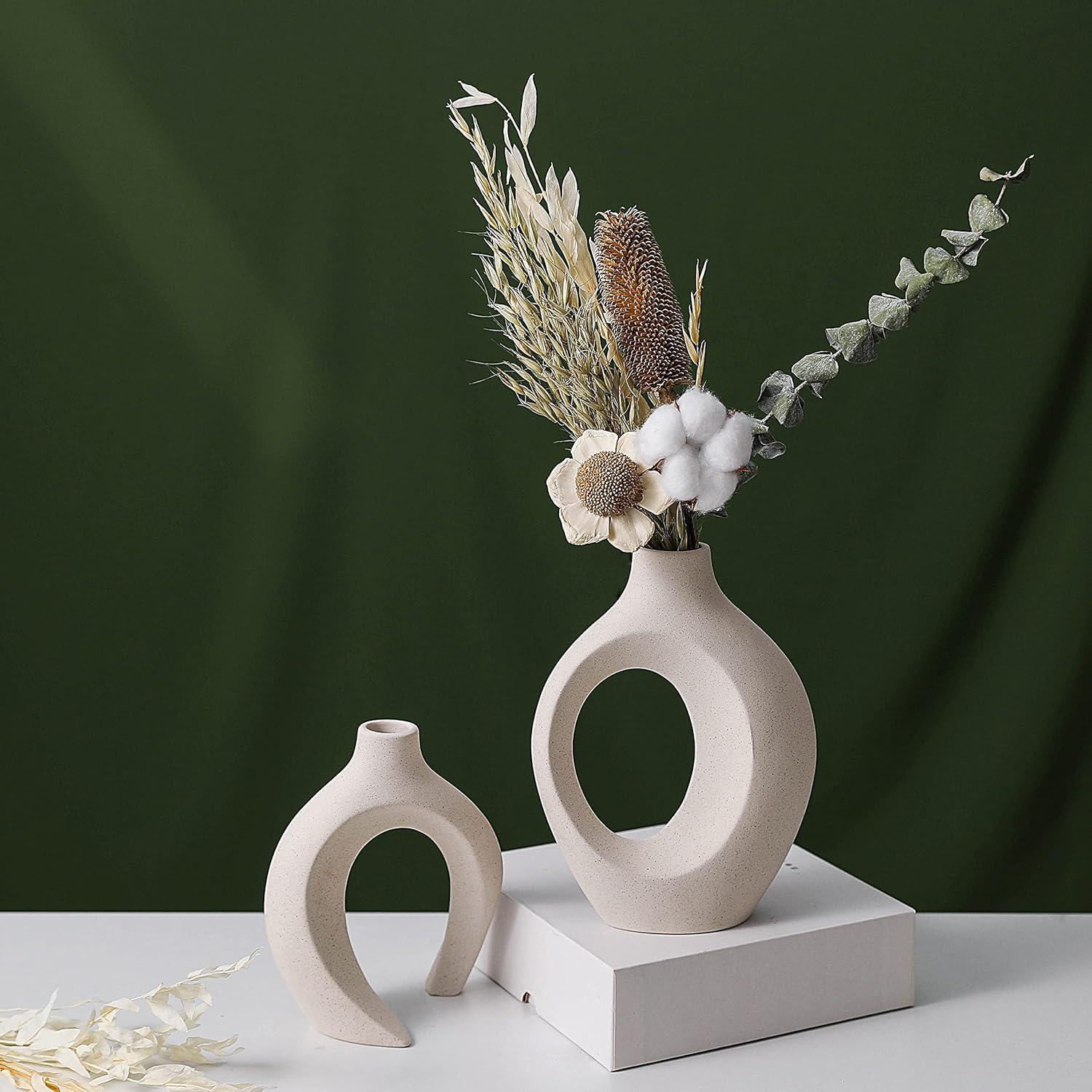 Ceramic Set of 2 Creative White Vases for Home Decor - Harrogates