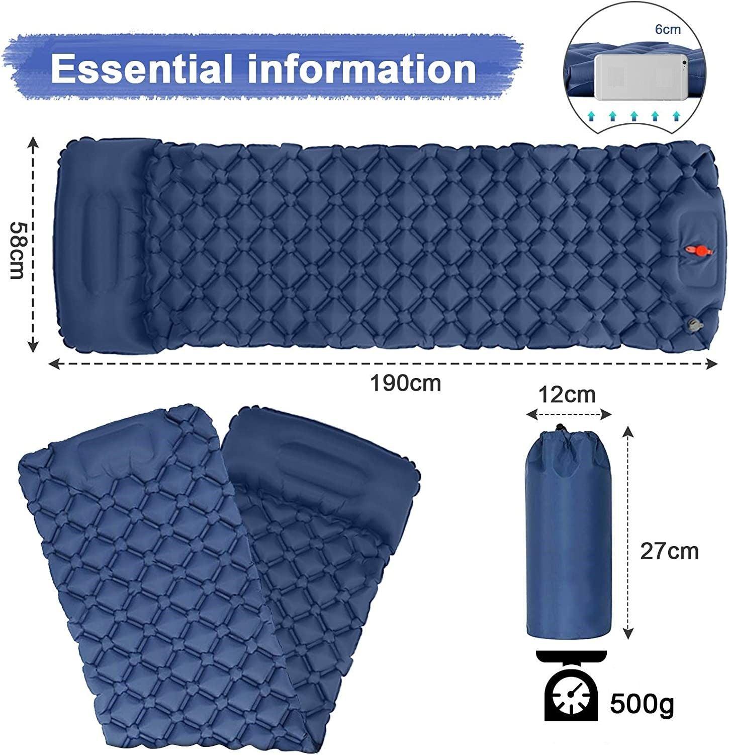 Ultralight Inflatable Camping Sleeping Pad with Pillow for Travelling and Hiking - Harrogates