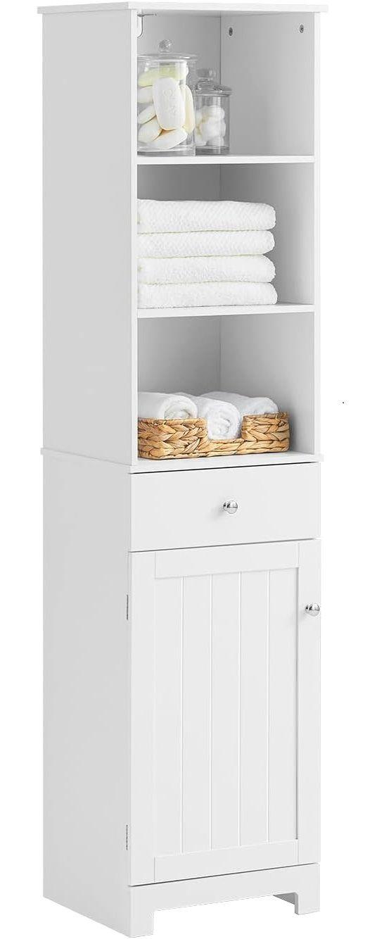 Tall Bathroom Storage Cabinet 3 Shelves, White - Harrogates