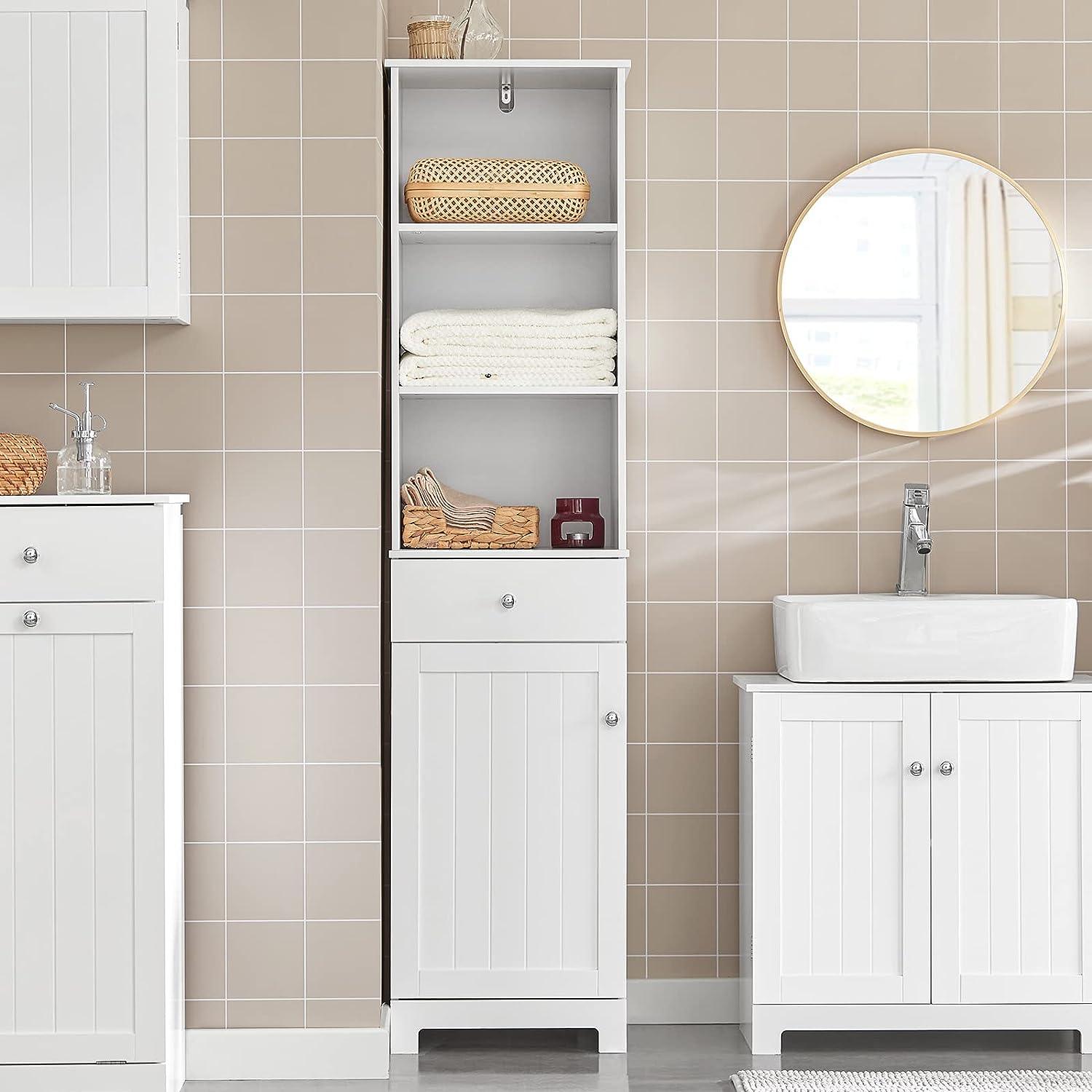 Tall Bathroom Storage Cabinet 3 Shelves, White - Harrogates