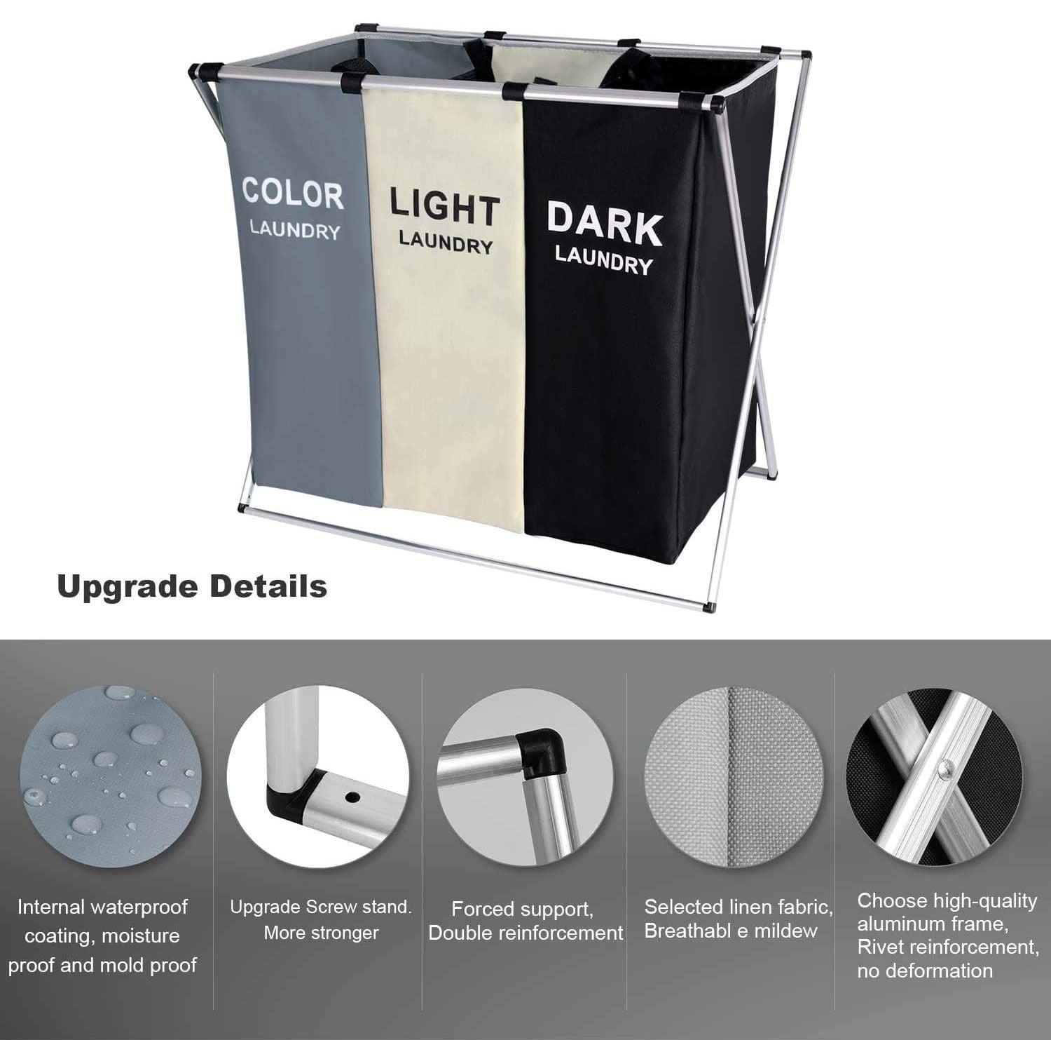 3 in 1 Large 135L Laundry Clothes Hamper Basket with Waterproof bags and Aluminum Frame (Multi) - Harrogates