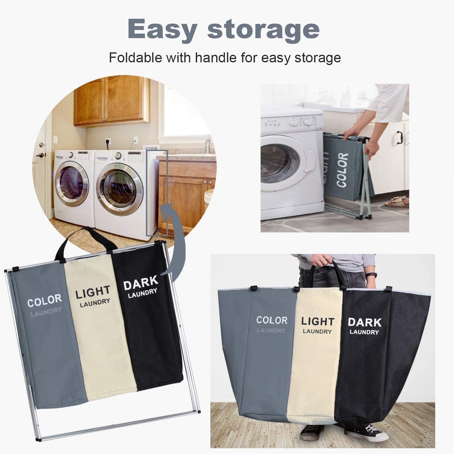 3 in 1 Large 135L Laundry Clothes Hamper Basket with Waterproof bags and Aluminum Frame (Multi) - Harrogates