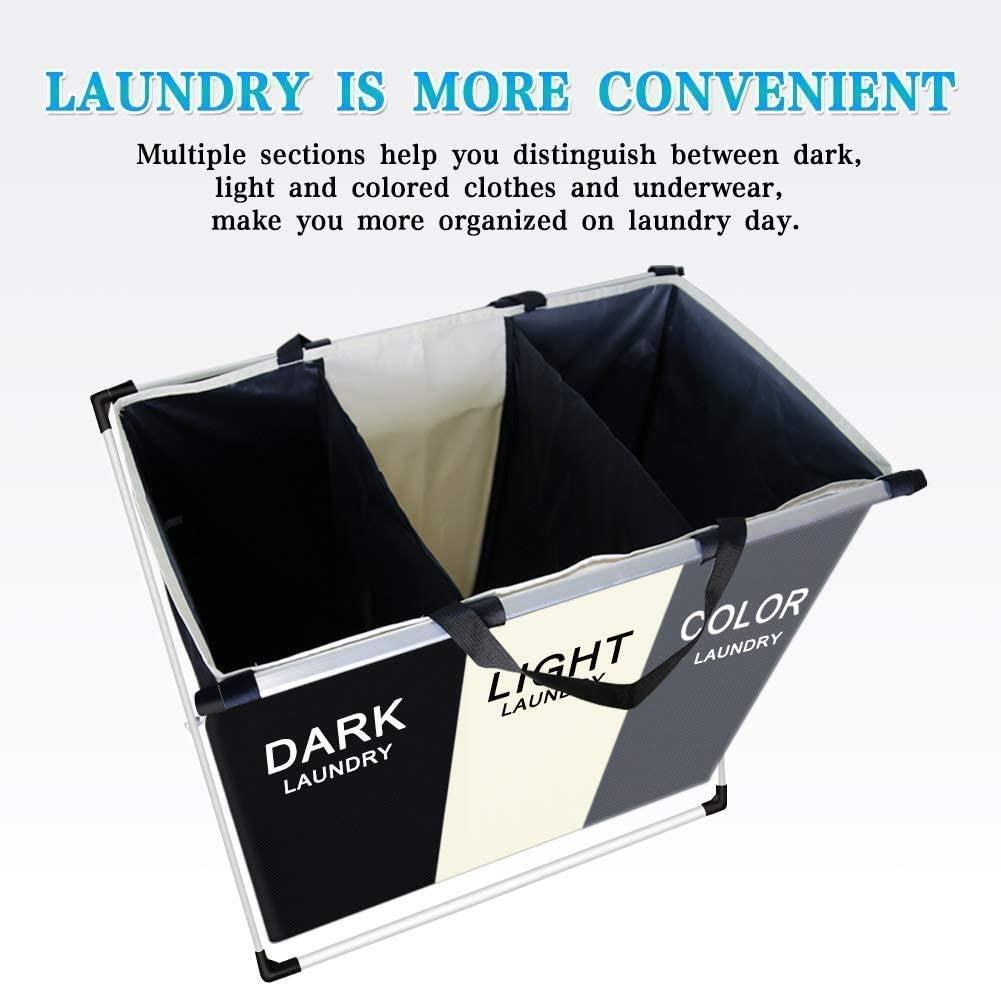 3 in 1 Large 135L Laundry Clothes Hamper Basket with Waterproof bags and Aluminum Frame (Multi) - Harrogates