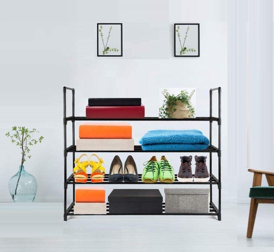 4-Tier Stainless Steel Shoe Rack Storage Organizer to Hold up to 20 Pairs of Shoes (80cm, Black) - Harrogates