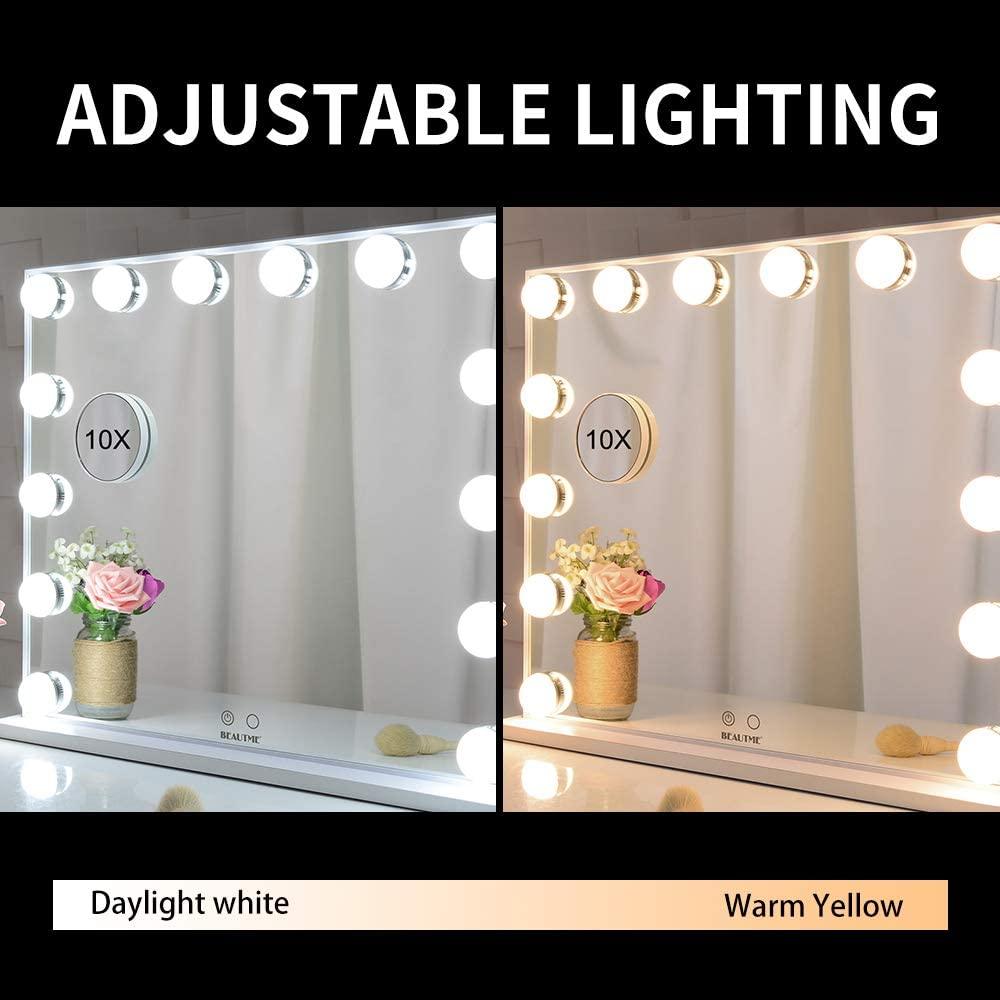 Hollywood Makeup Vanity Mirror with LED Lights and Detachable 10X Magnification Mirror (White, 62 x 51 cm) - Harrogates