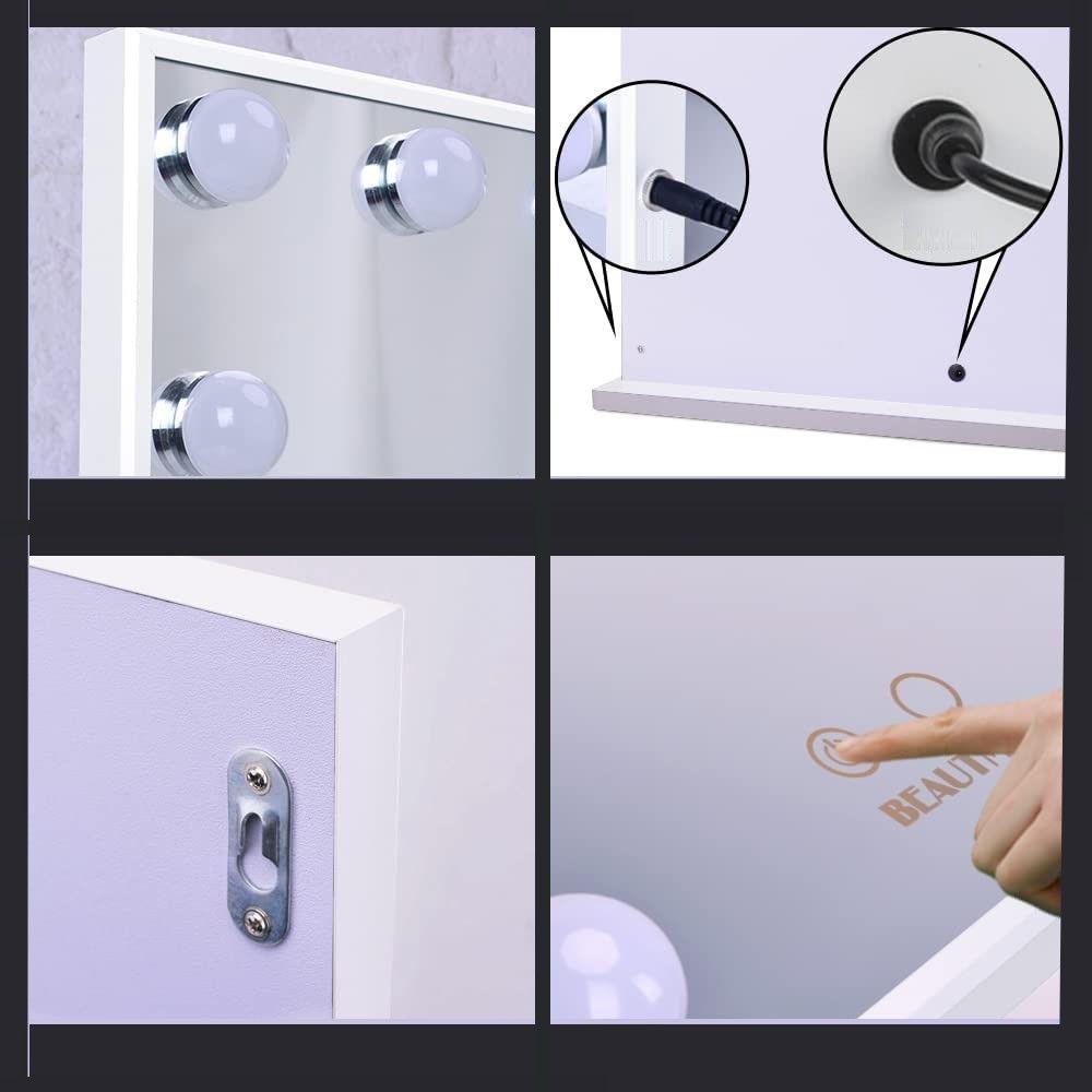 Hollywood Makeup Vanity Mirror with LED Lights and Detachable 10X Magnification Mirror (White, 62 x 51 cm) - Harrogates