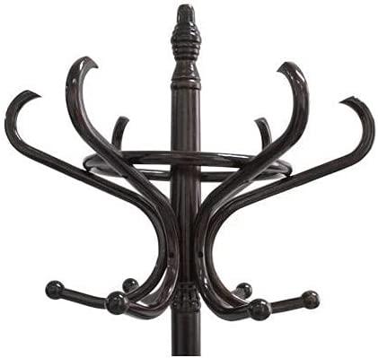 Brown Coat Rack with Stand Wooden Hat and 12 Hooks Hanger Walnut tree - Harrogates