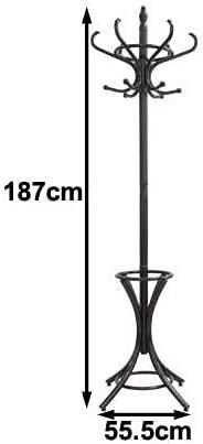 Brown Coat Rack with Stand Wooden Hat and 12 Hooks Hanger Walnut tree - Harrogates