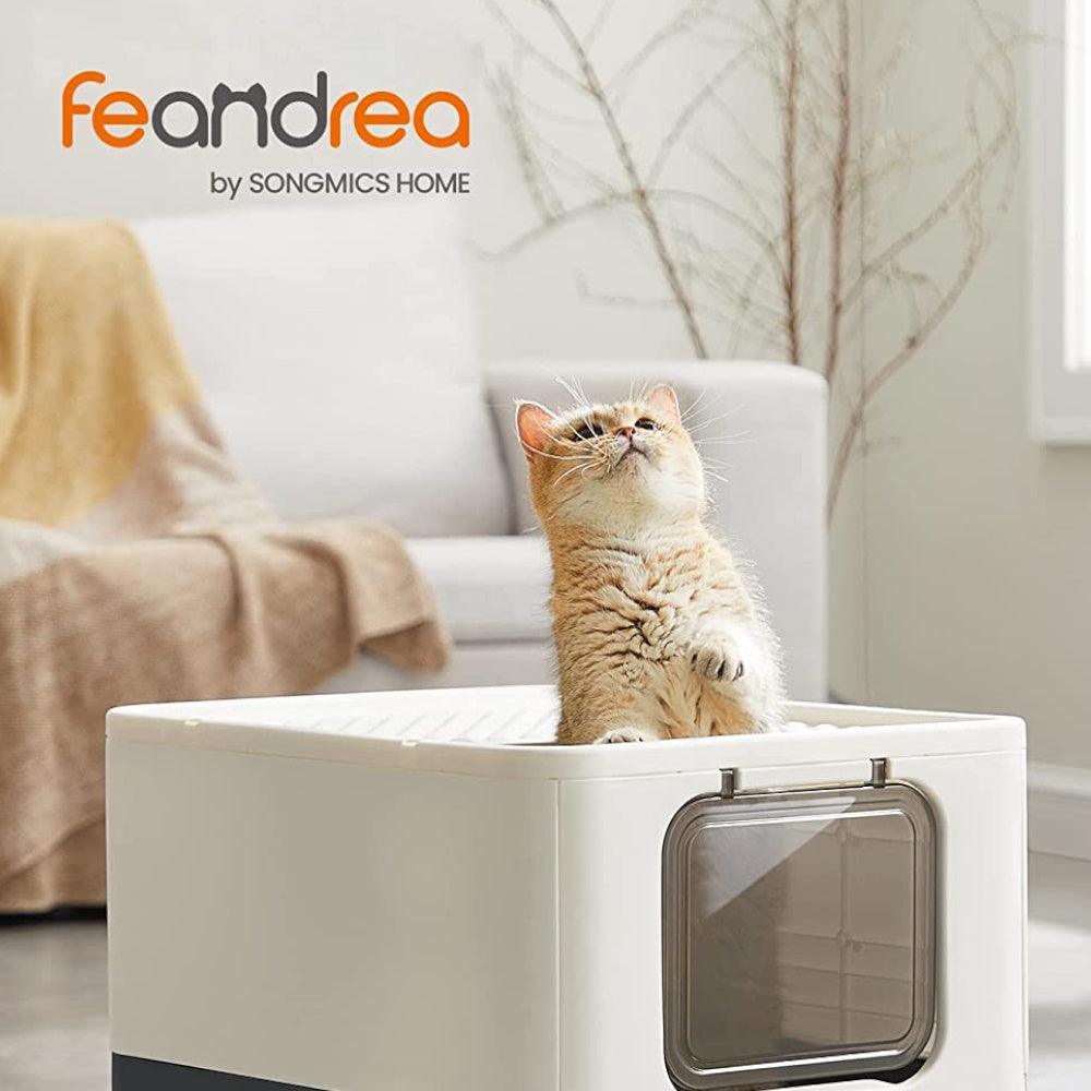 Feandrea Cat Litter Tray with Lid and Door Beige and Black PPT001W01 - Harrogates