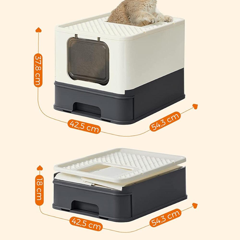 Feandrea Cat Litter Tray with Lid and Door Beige and Black PPT001W01 - Harrogates
