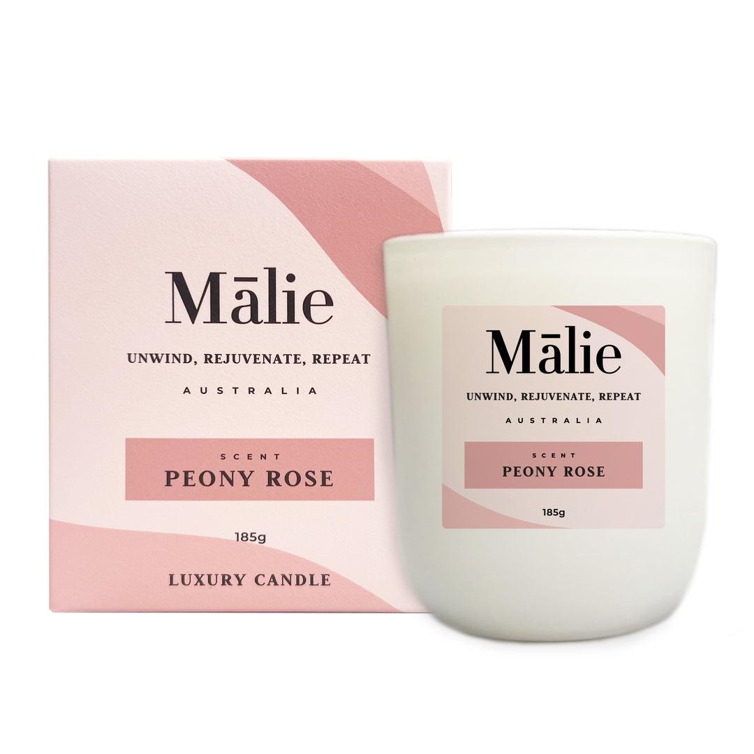 Peony Rose Luxury Soy Candle 185g - Malie - Harrogates
