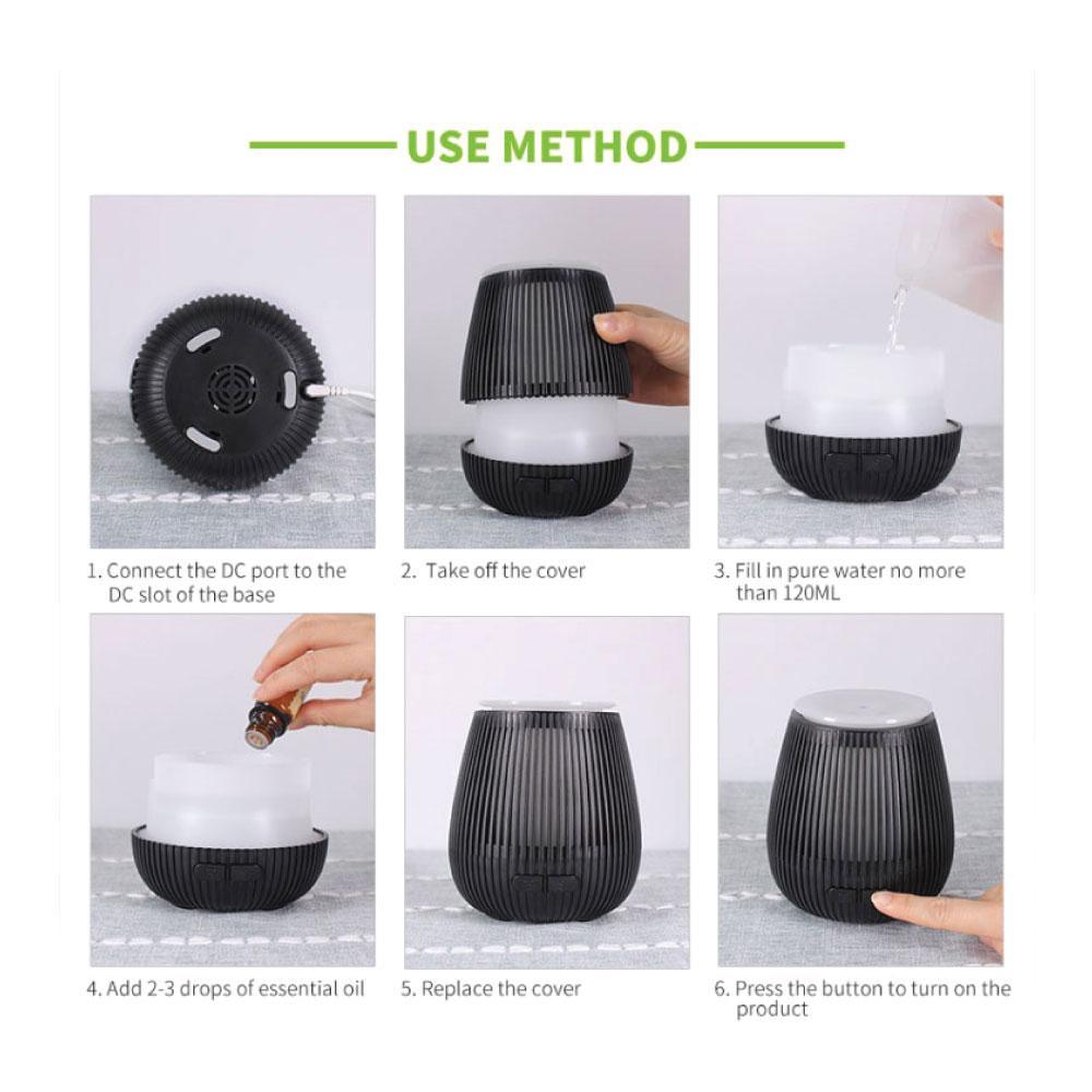 Essential Oil Aroma Diffuser USB - 100ml Black Portable Ultrasonic Car Humidifier - Harrogates