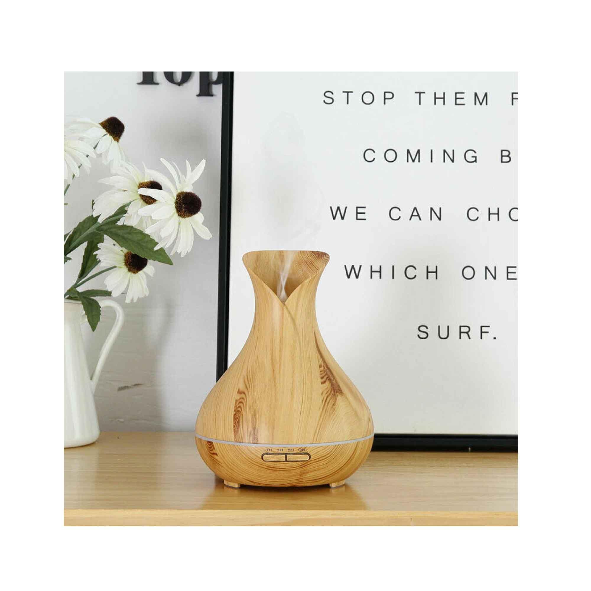 Essential Oil Aroma Diffuser Tulip Light Wood Colour Ultrasonic Mist Humidifier - Harrogates
