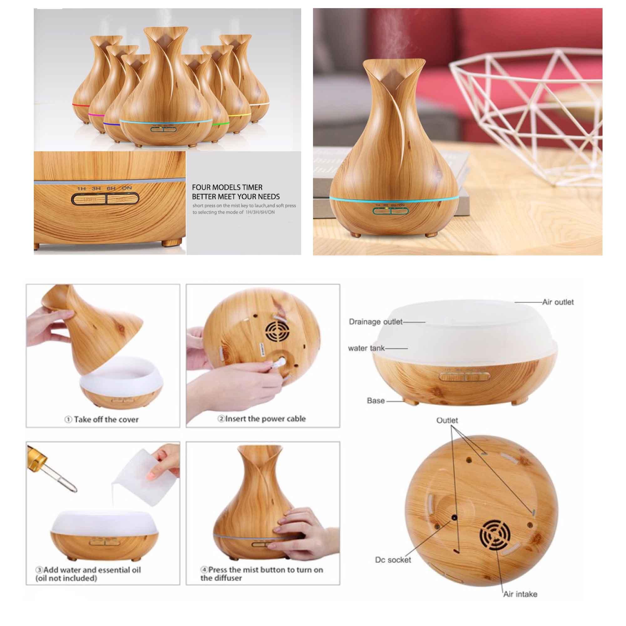 Essential Oil Aroma Diffuser Tulip Light Wood Colour Ultrasonic Mist Humidifier - Harrogates