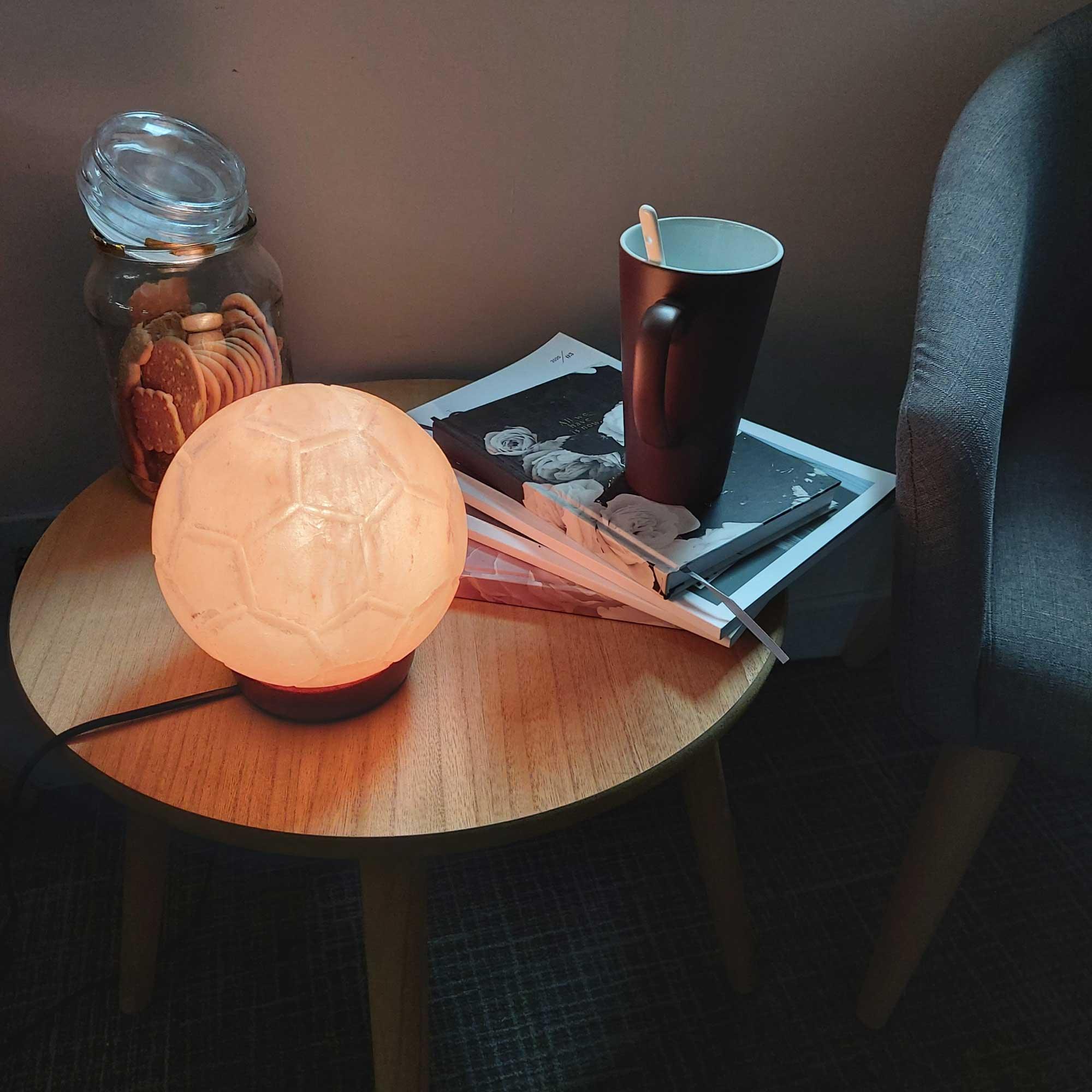 12V 12W Soccer Himalayan Pink Salt Lamp Carved Ball Rock Crystal Light Bulb On/Off - Harrogates