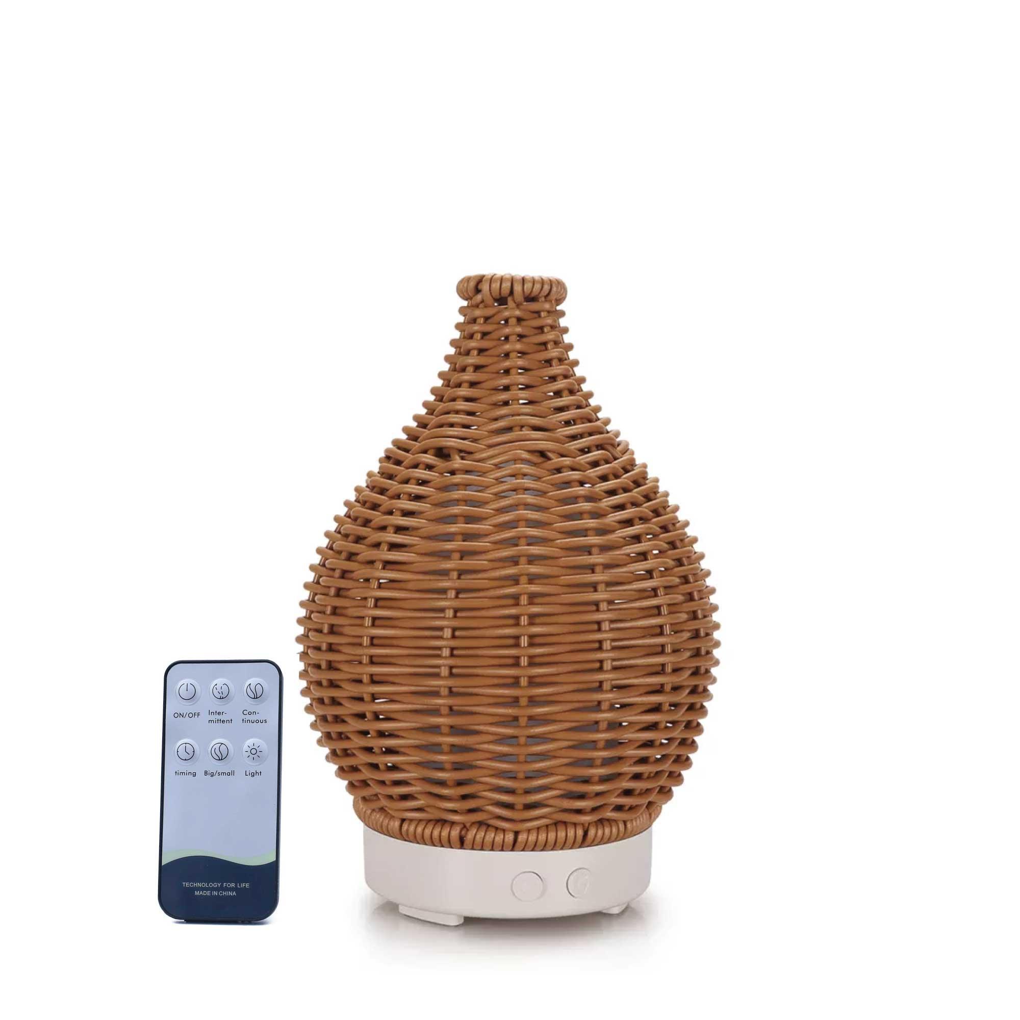 Essential Oil Aroma Diffuser and Remote - 100ml Rattan Woven Mist Humidifier - Harrogates