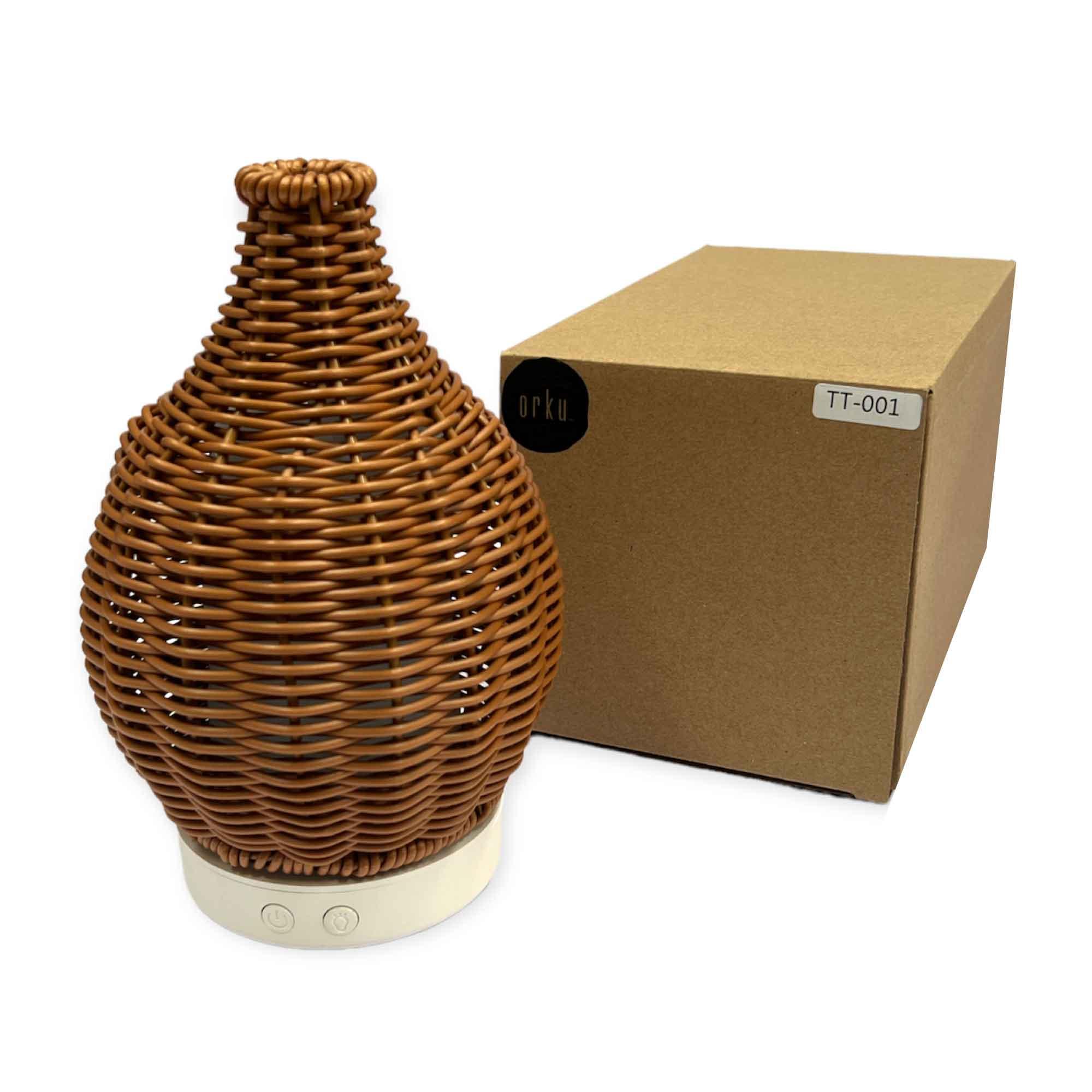 Essential Oil Aroma Diffuser and Remote - 100ml Rattan Woven Mist Humidifier - Harrogates