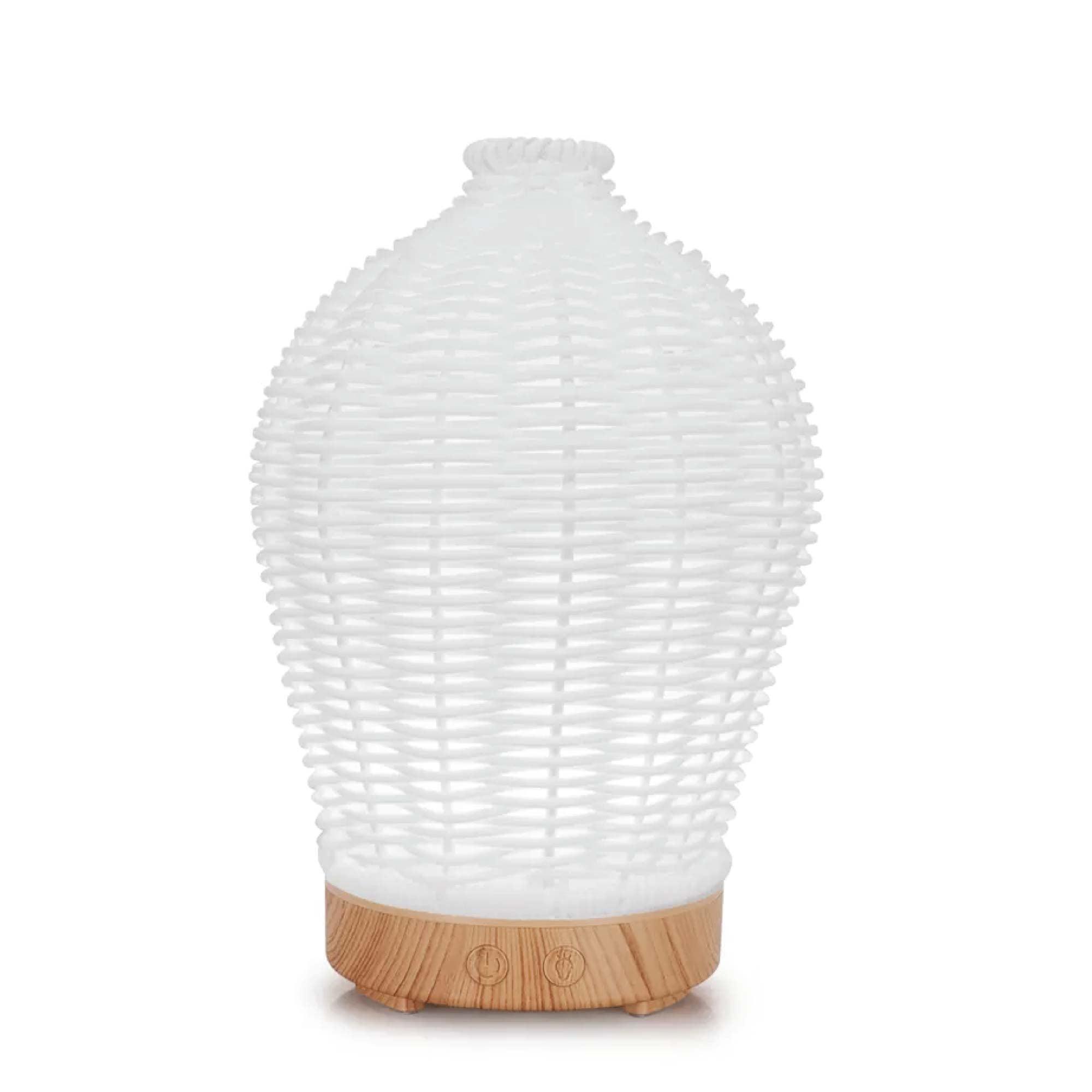 Essential Oil Aroma Diffuser and Remote - 100ml Rattan White Mist Humidifier - Harrogates