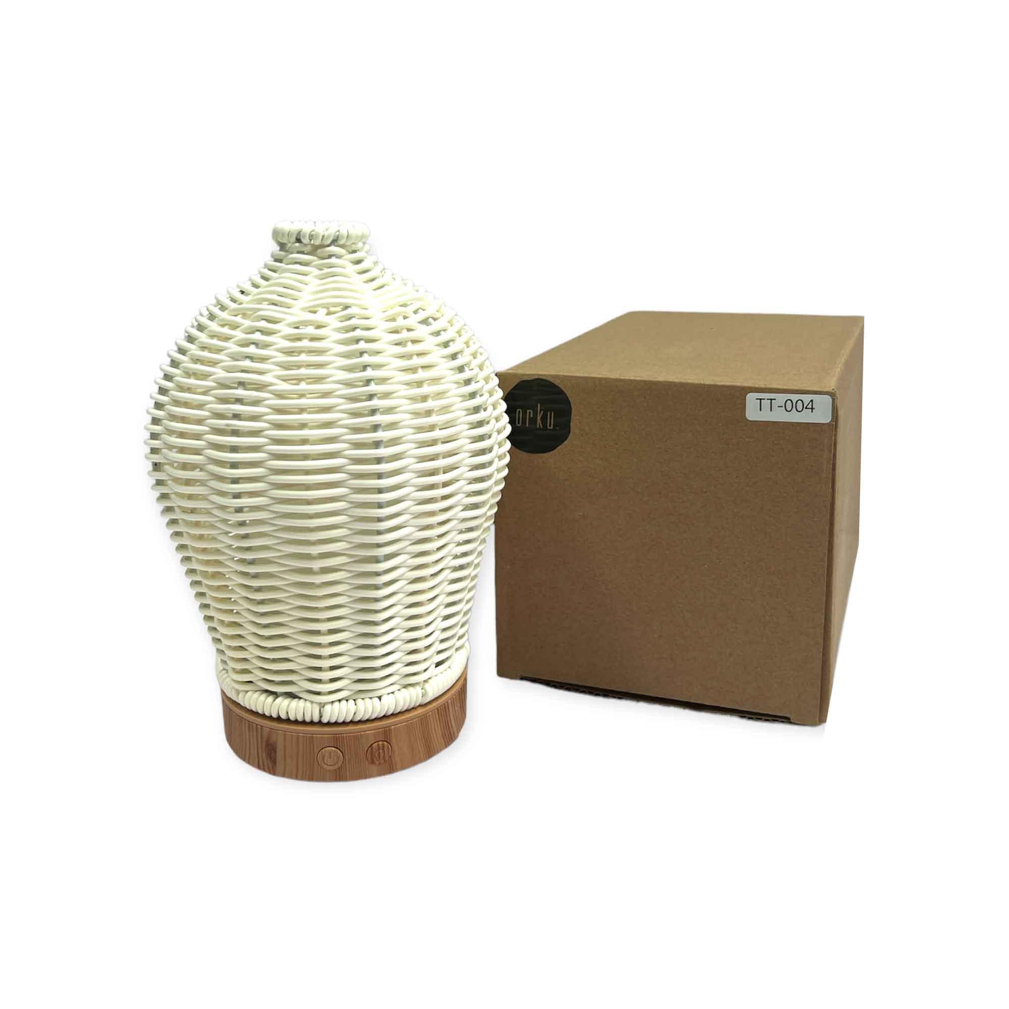 Essential Oil Aroma Diffuser and Remote - 100ml Rattan White Mist Humidifier - Harrogates