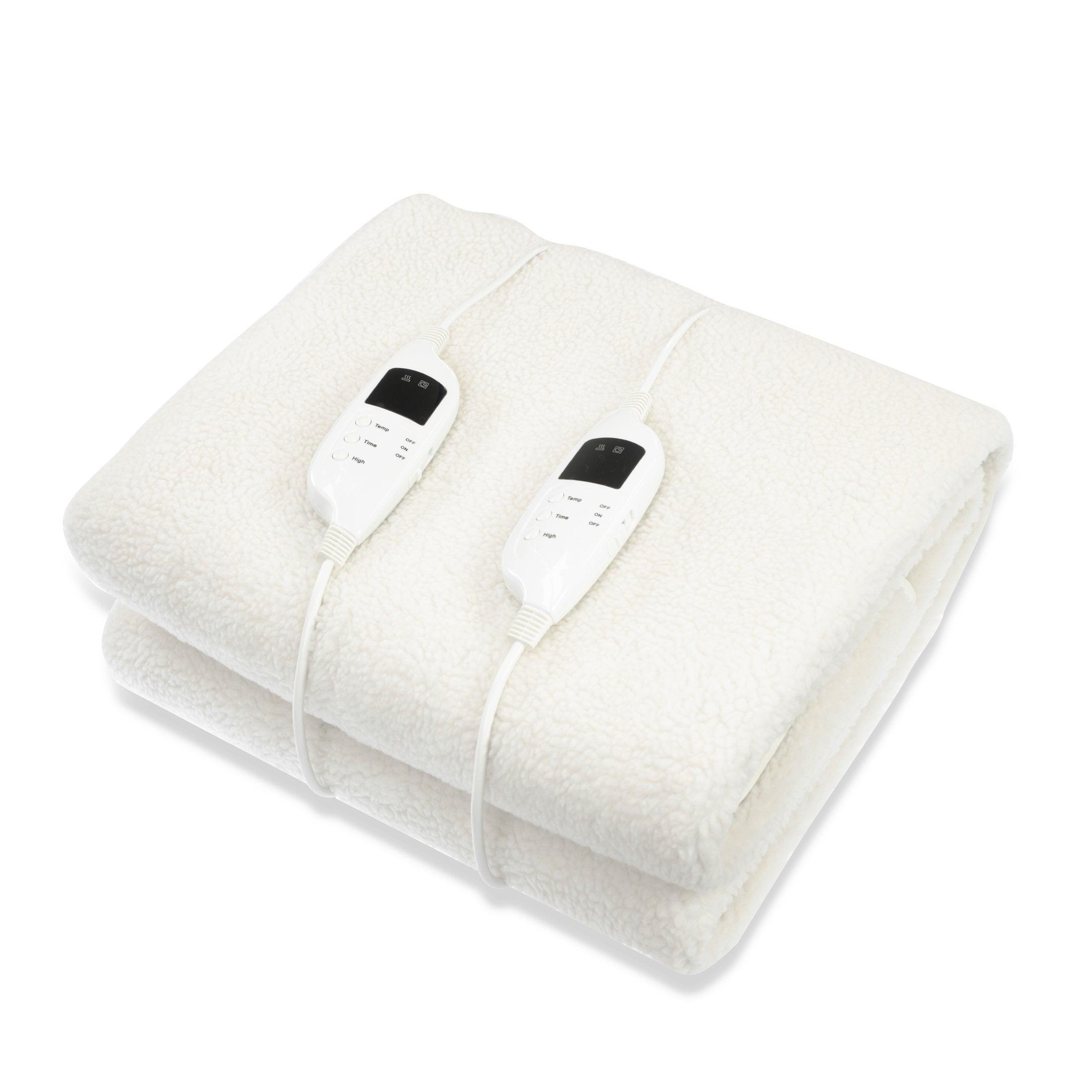 Laura Hill Heated Electric Blanket Double Size Fitted Fleece Underlay Winter Throw - White - Harrogates