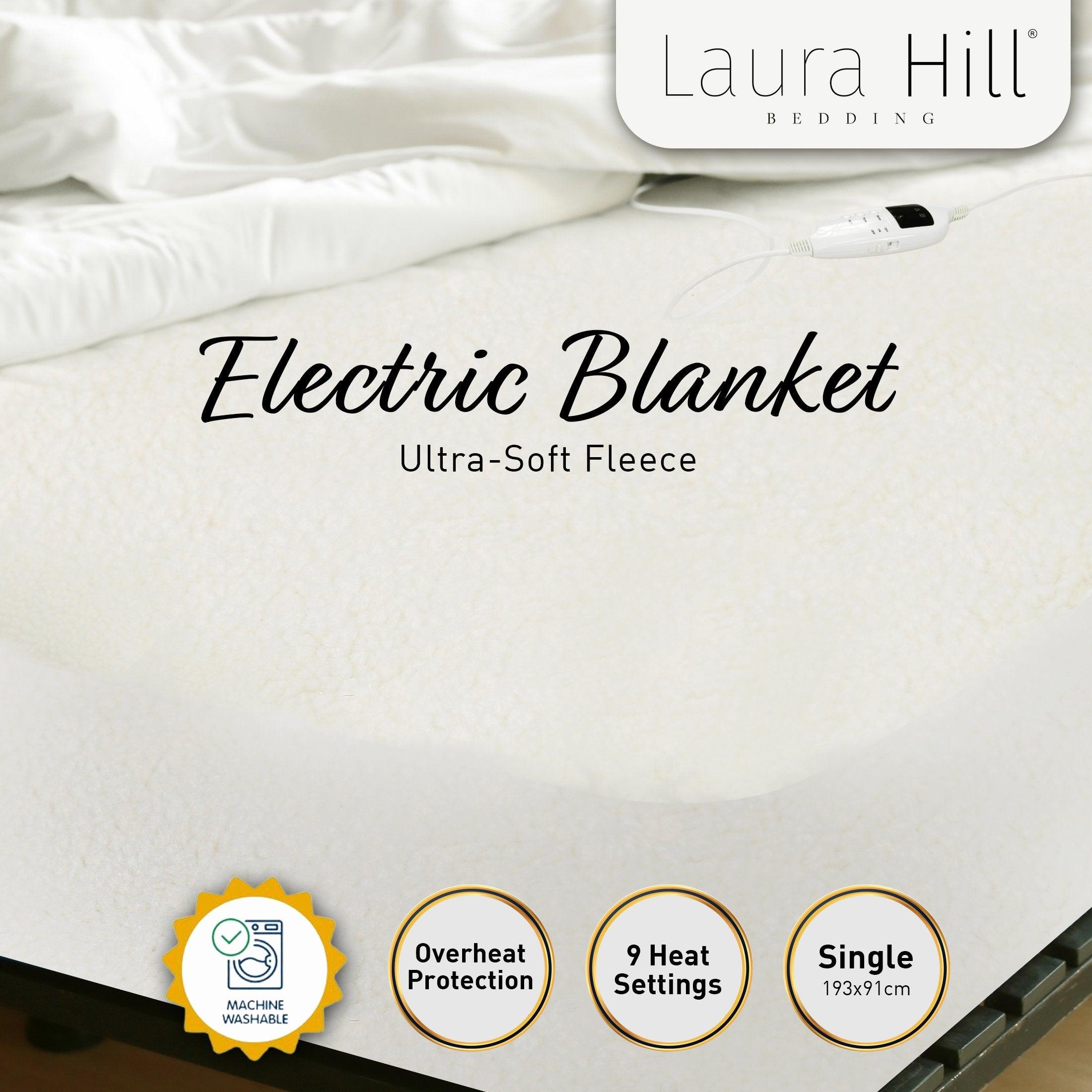 Laura Hill Heated Electric Blanket Fitted Fleece Underlay Throw Single - Harrogates