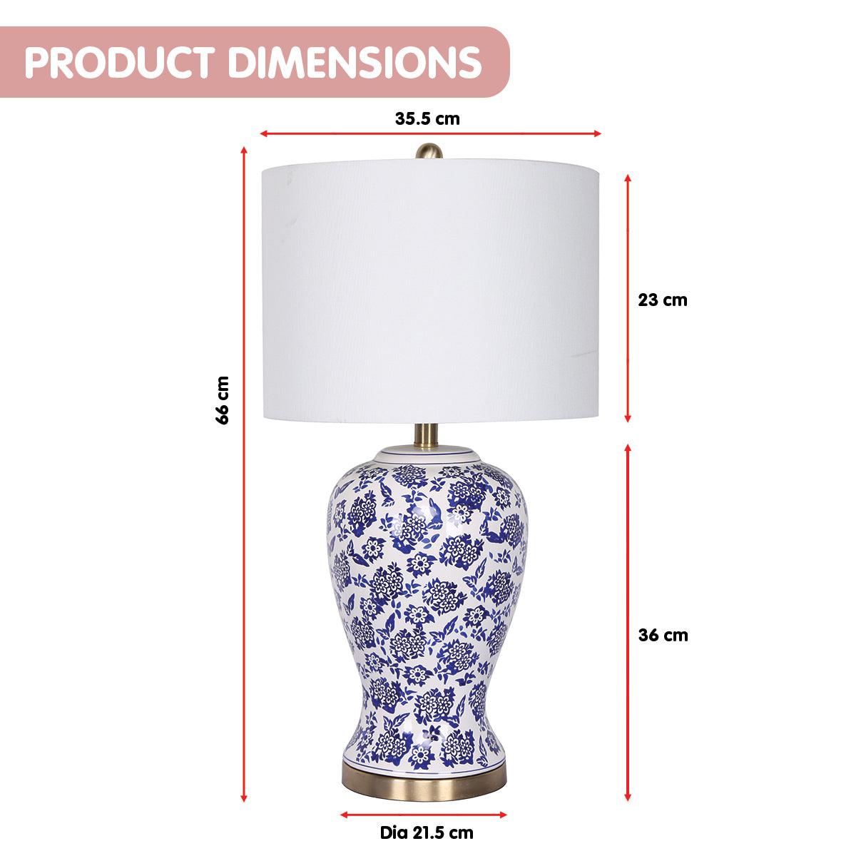 Sarantino Table Lamp Ceramic Floral Base Cotton Drum Shade - Harrogates