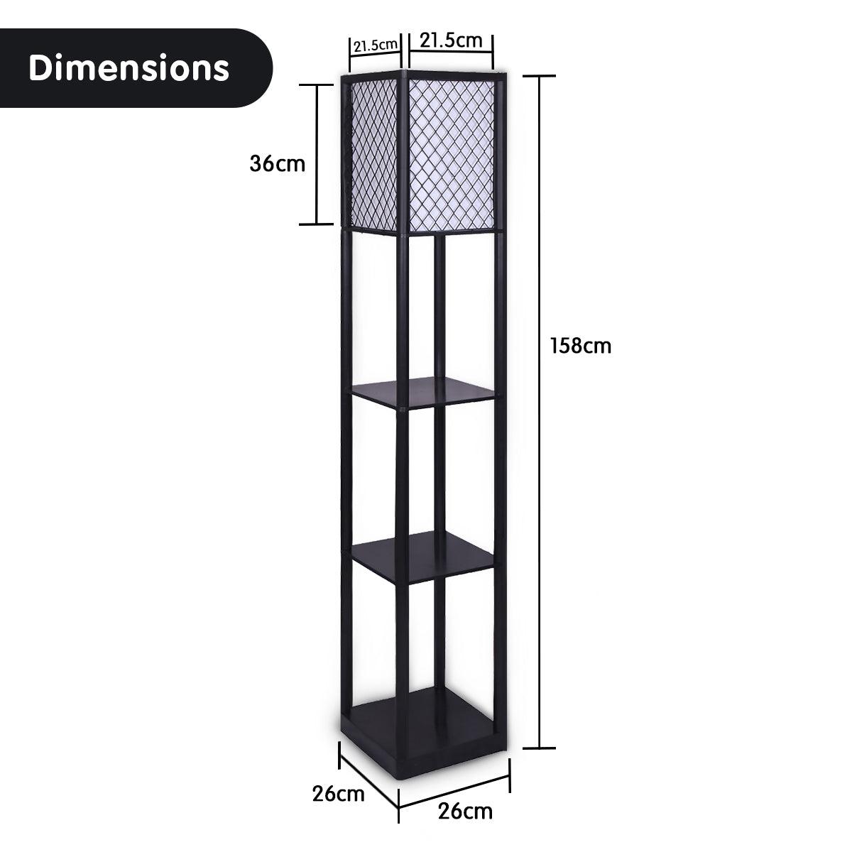 Sarantino Etagere Floor Lamp Diamond Look Fabric Shade Shelves Black - Harrogates