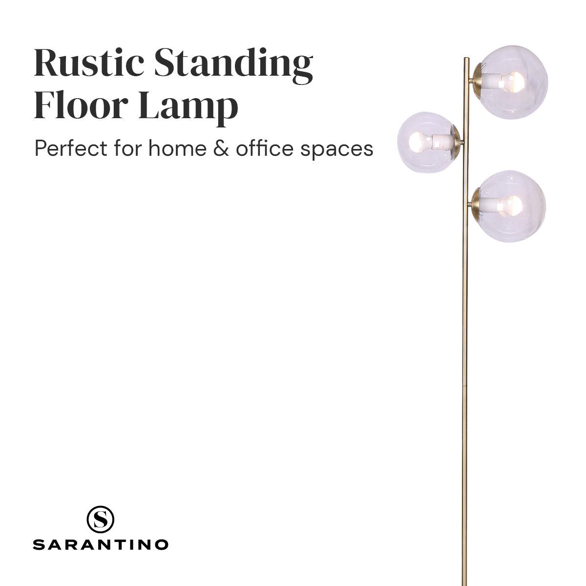 Sarantino 3-Light Gold Metal Floor Lamp with Glass Shades - Harrogates