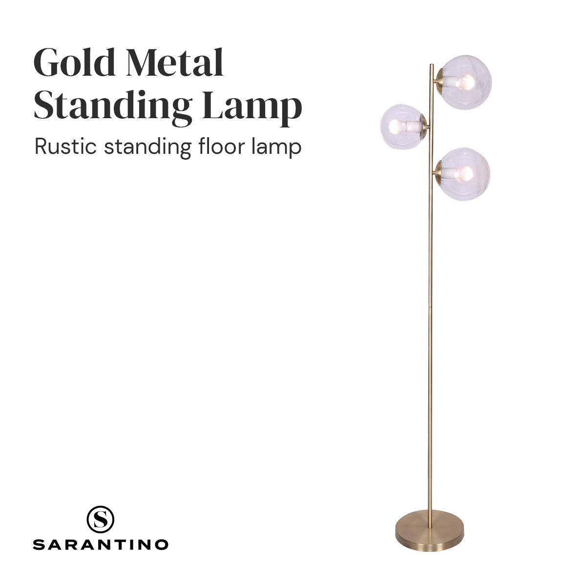 Sarantino 3-Light Gold Metal Floor Lamp with Glass Shades - Harrogates