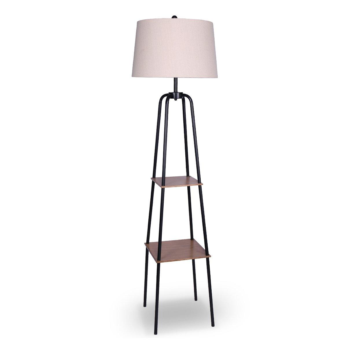 Sarantino Metal Etagere Floor Lamp Shade Metal Shelf in Wood Finish - Harrogates