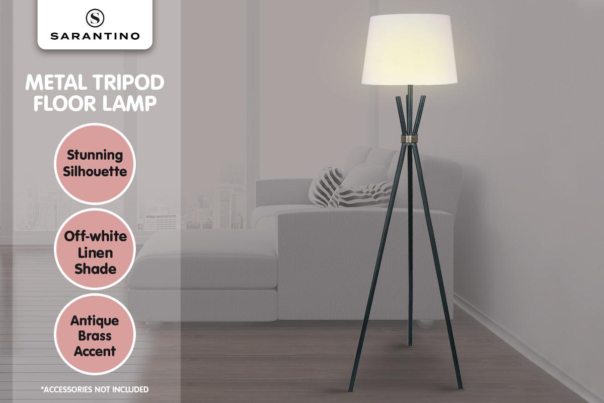 Sarantino Tripod Floor Lamp in Metal and Antique Brass - Harrogates