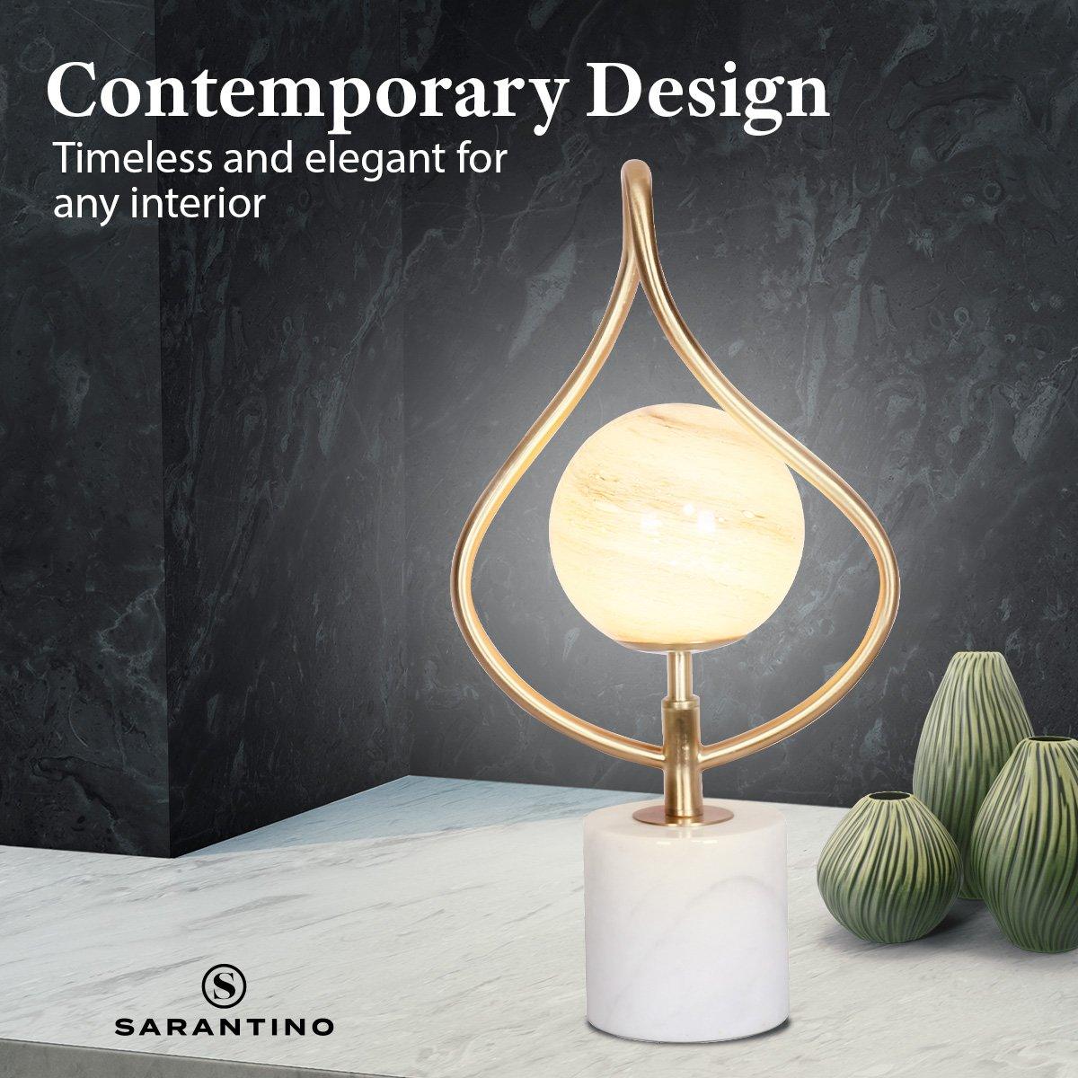 Sarantino Sculptural Orange Glass Table Lamp With White Marble Base - Harrogates
