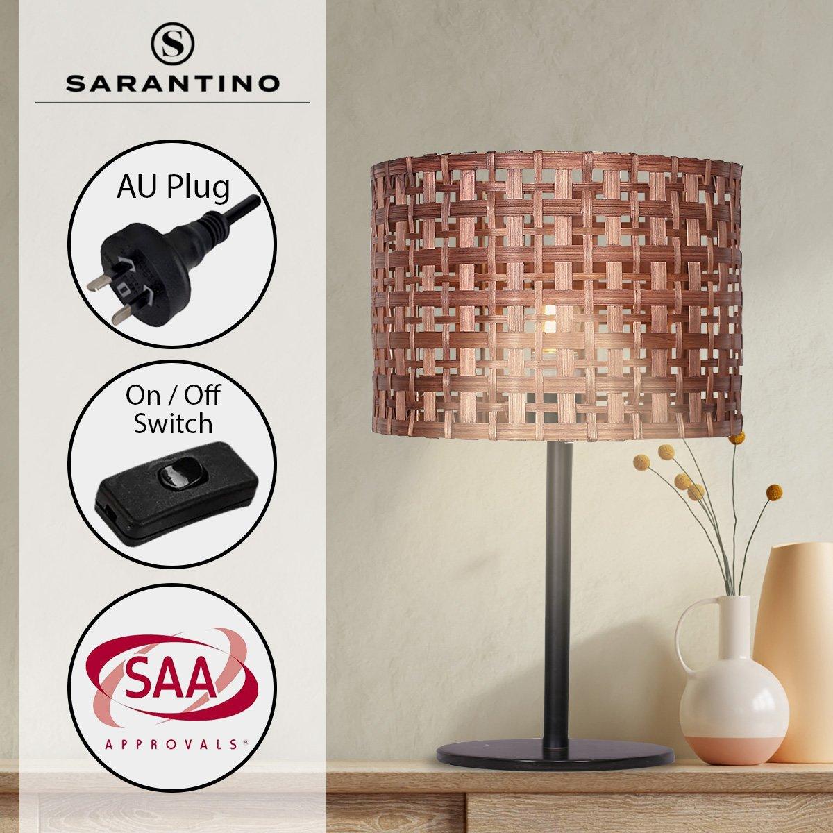Sarantino Rattan Desk Lamp With Black Marble Base - Harrogates