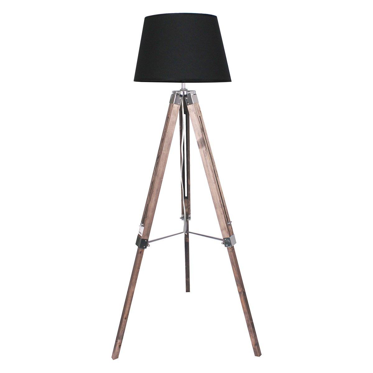 Sarantino Timber Tripod Floor Lamp Adjustable Height Taper Fabric - Harrogates