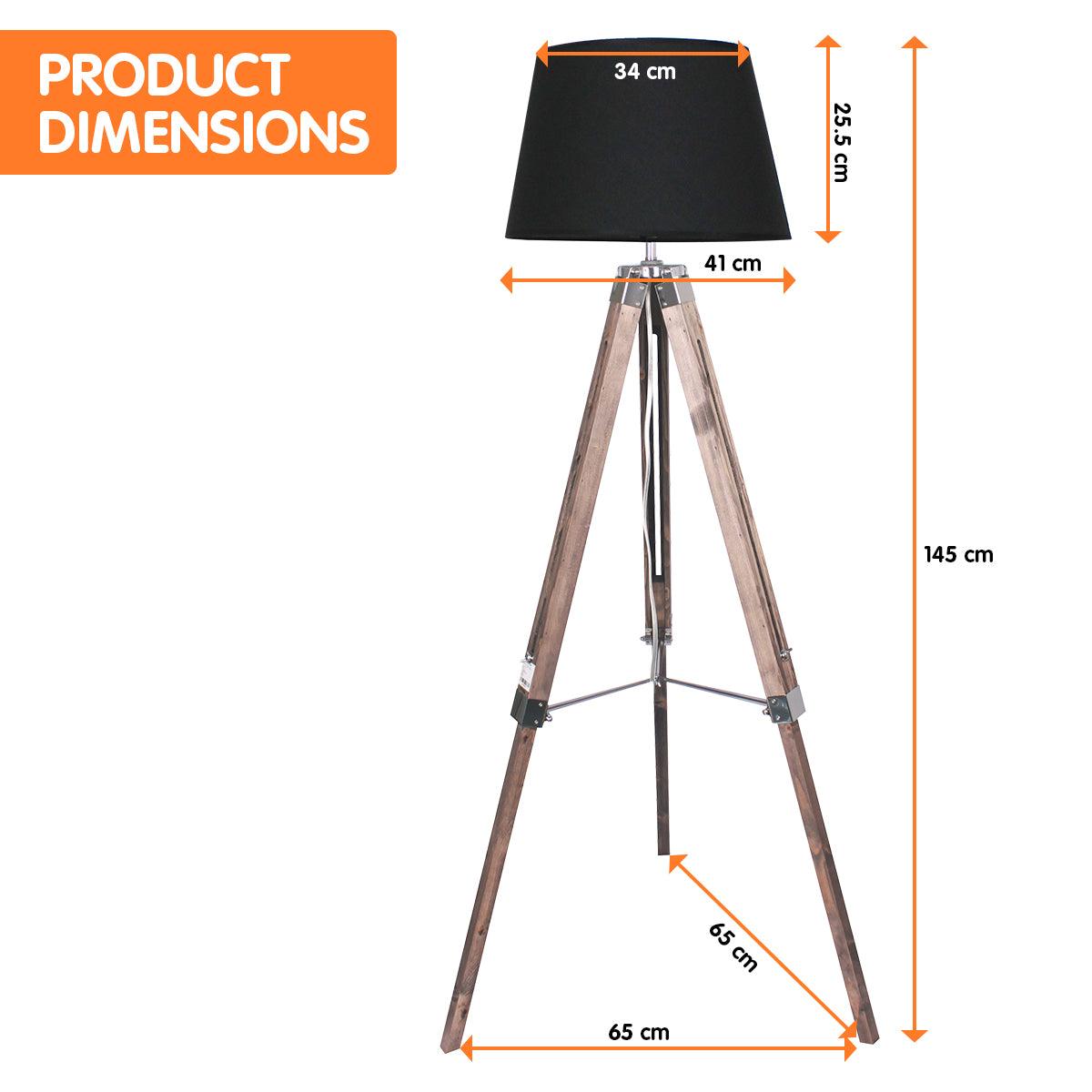 Sarantino Timber Tripod Floor Lamp Adjustable Height Taper Fabric - Harrogates