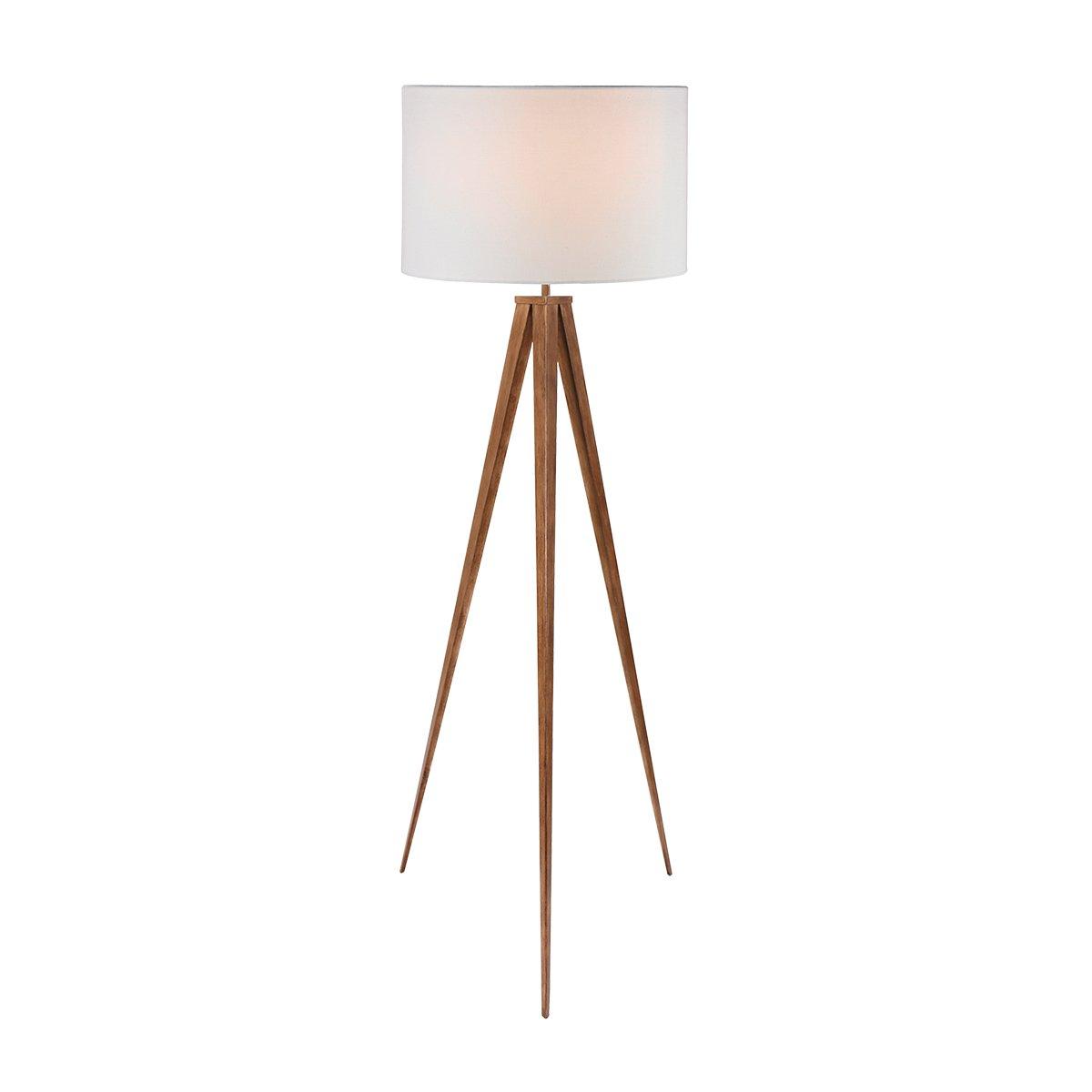 Sarantino Metal Tripod Floor Spot Lamp Shade Drum in Wooden Finish - Harrogates
