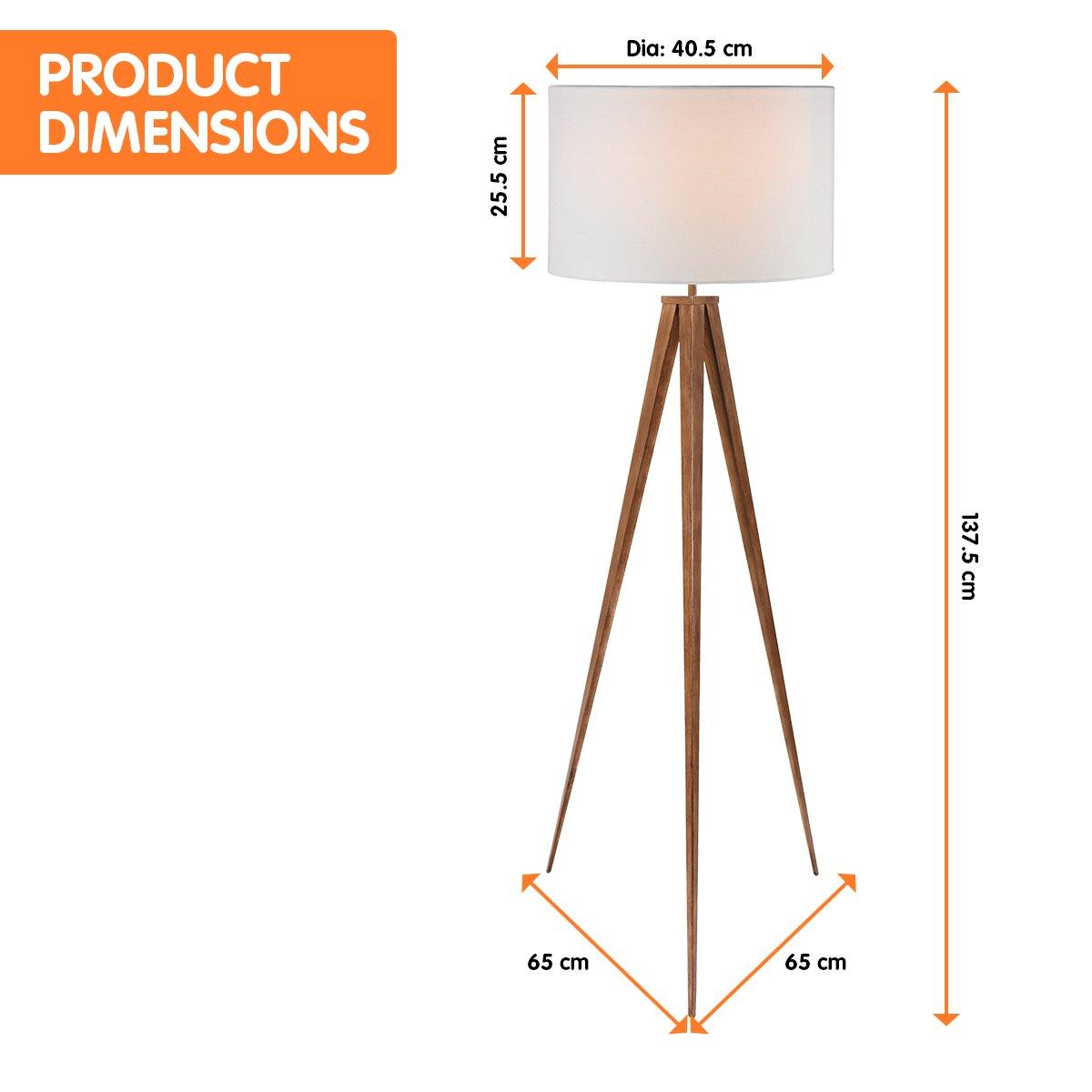 Sarantino Metal Tripod Floor Spot Lamp Shade Drum in Wooden Finish - Harrogates