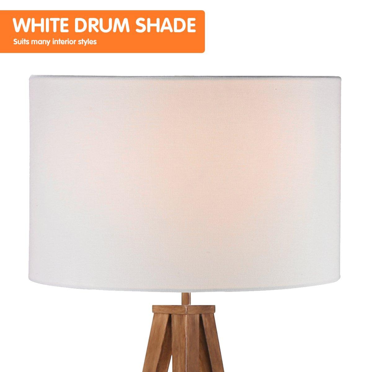 Sarantino Metal Tripod Floor Spot Lamp Shade Drum in Wooden Finish - Harrogates
