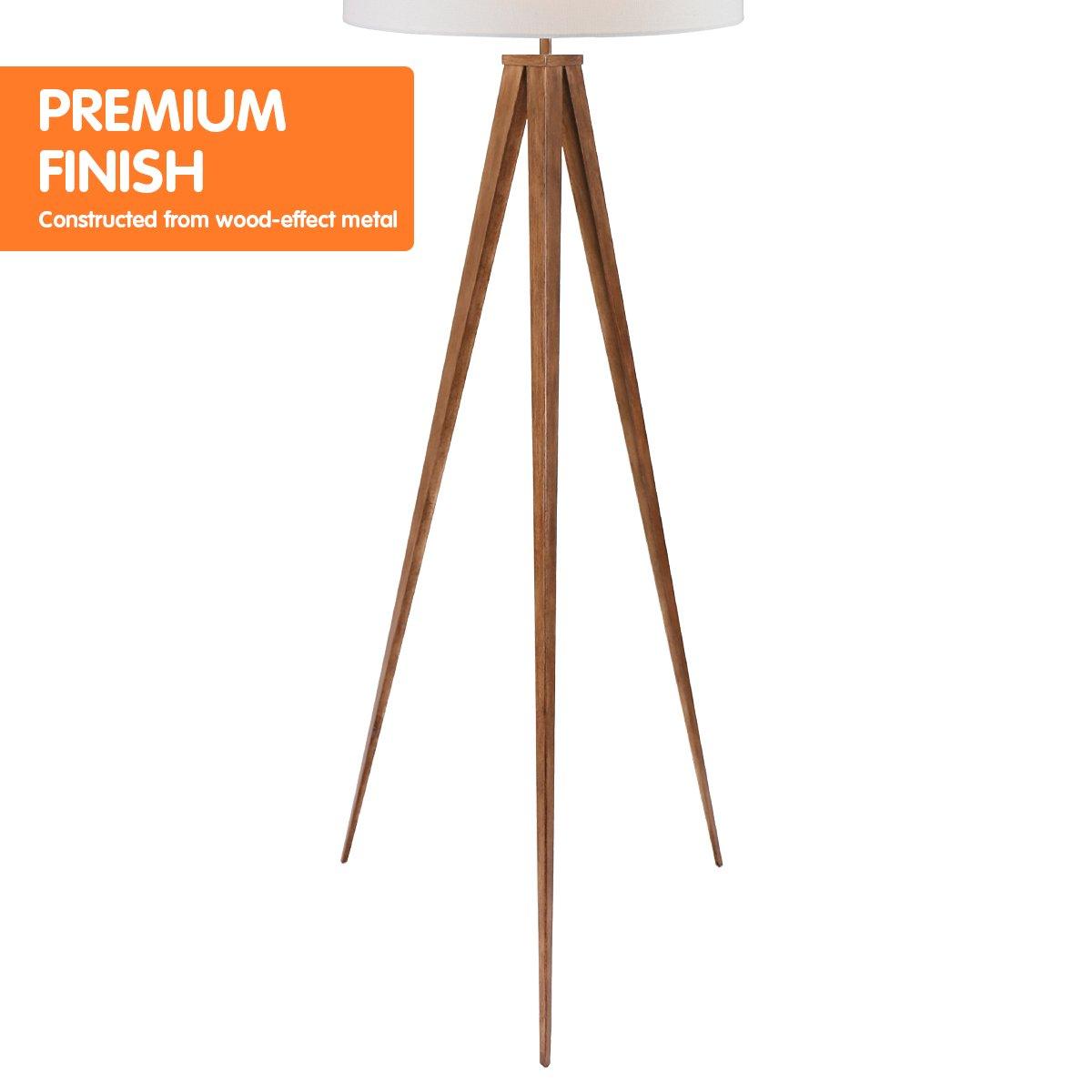 Sarantino Metal Tripod Floor Spot Lamp Shade Drum in Wooden Finish - Harrogates