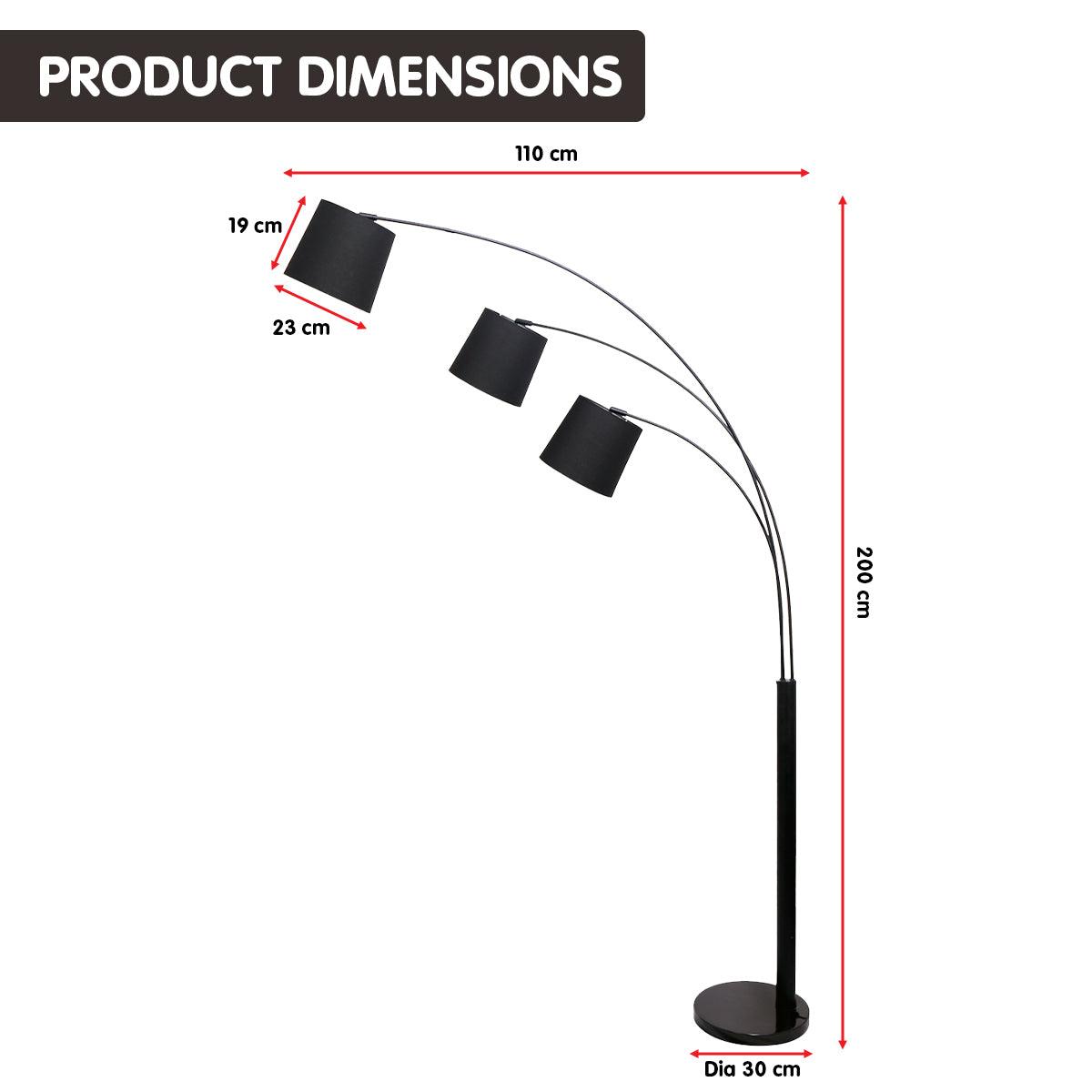 Sarantino 3-Light Arc Floor Lamp Adjustable Black 3 Shades - Harrogates