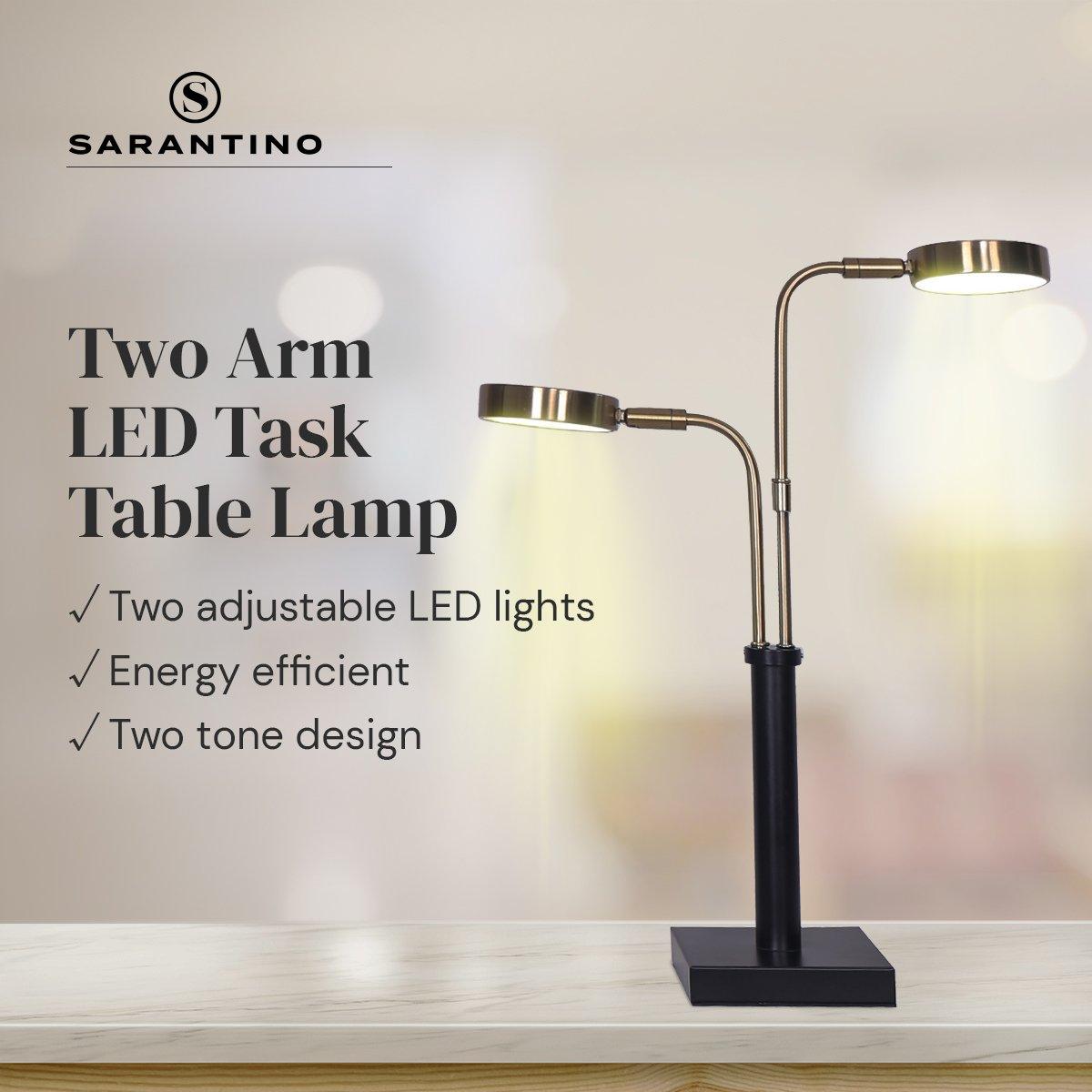 Sarantino LED Metal Table Lamp with 2 Lights Brushed Gold Black Finish - Harrogates