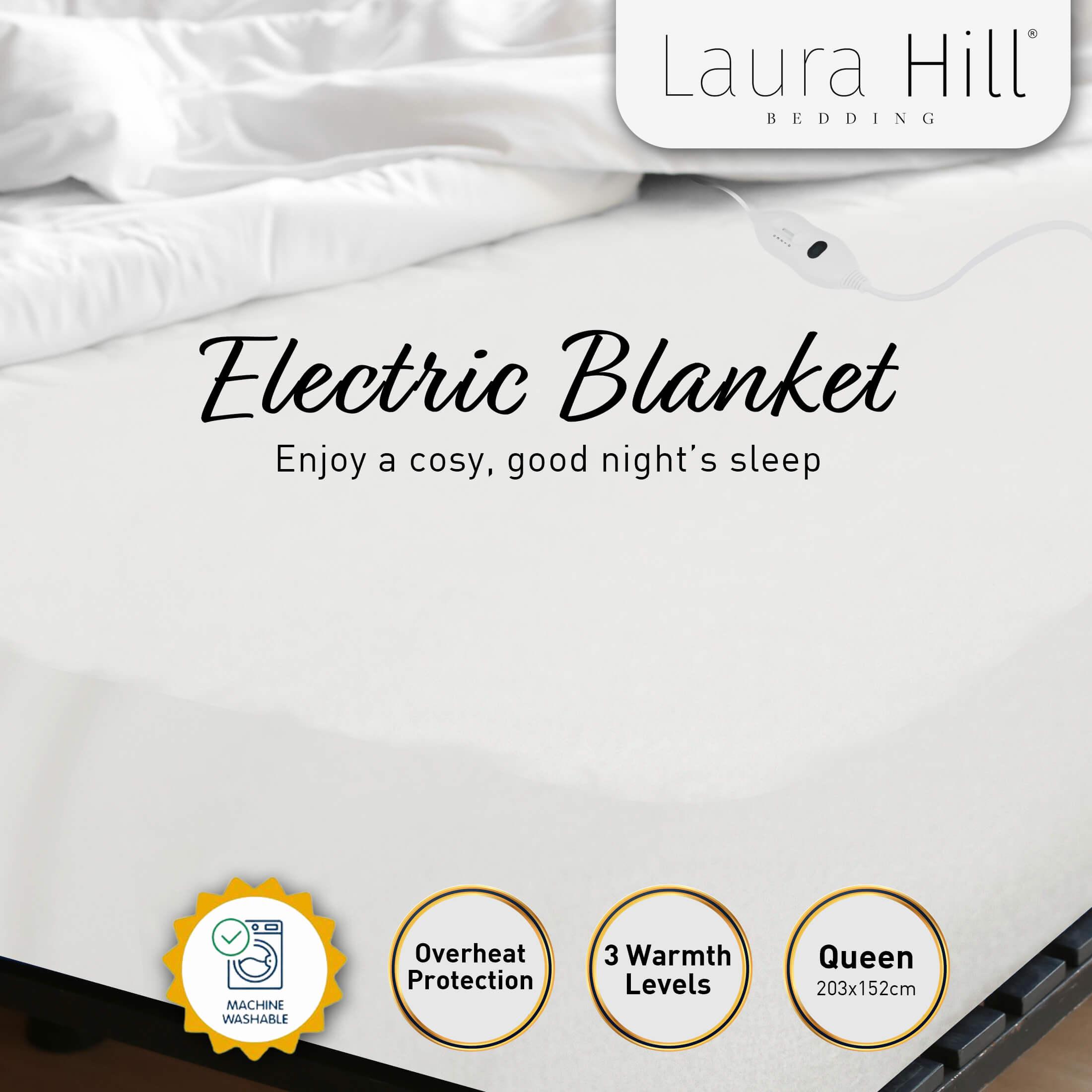 Laura Hill Electric Blanket Queen Size Fitted Underlay Winter Throw - White - Harrogates