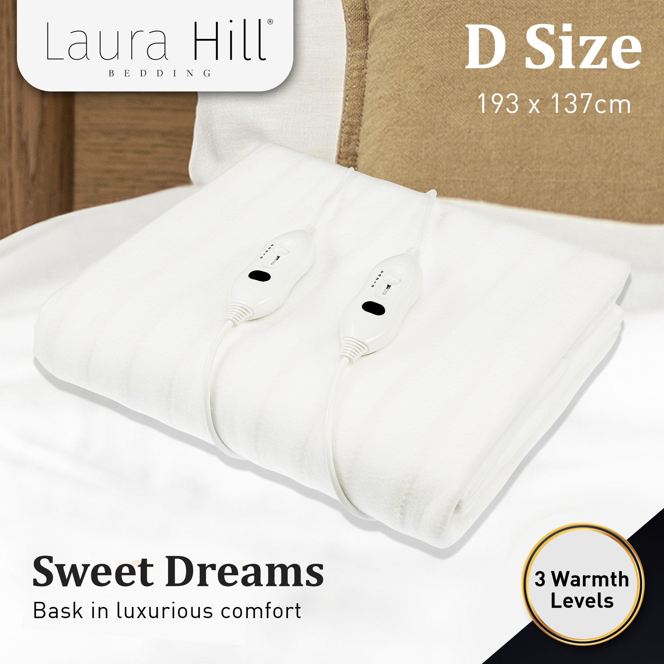 Laura Hill Heated Electric Blanket Double Size Fitted Polyester Underlay Winter Throw - White - Harrogates