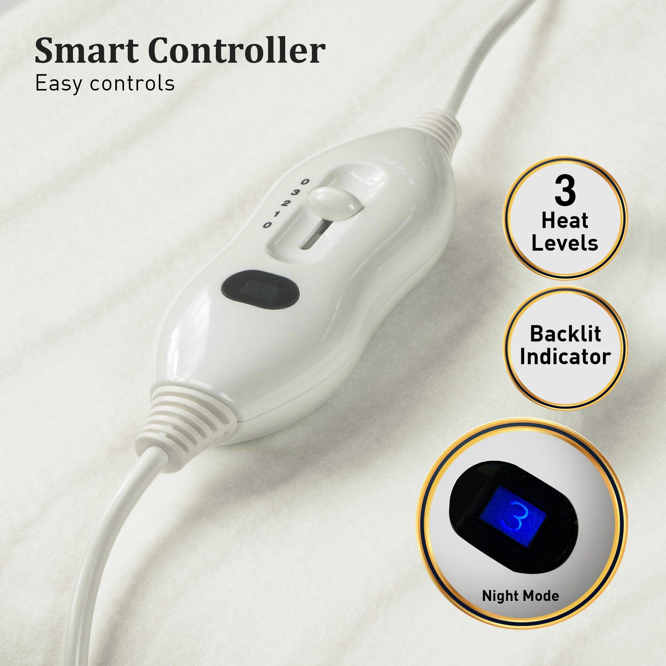 Laura Hill Heated Electric Blanket Double Size Fitted Polyester Underlay Winter Throw - White - Harrogates