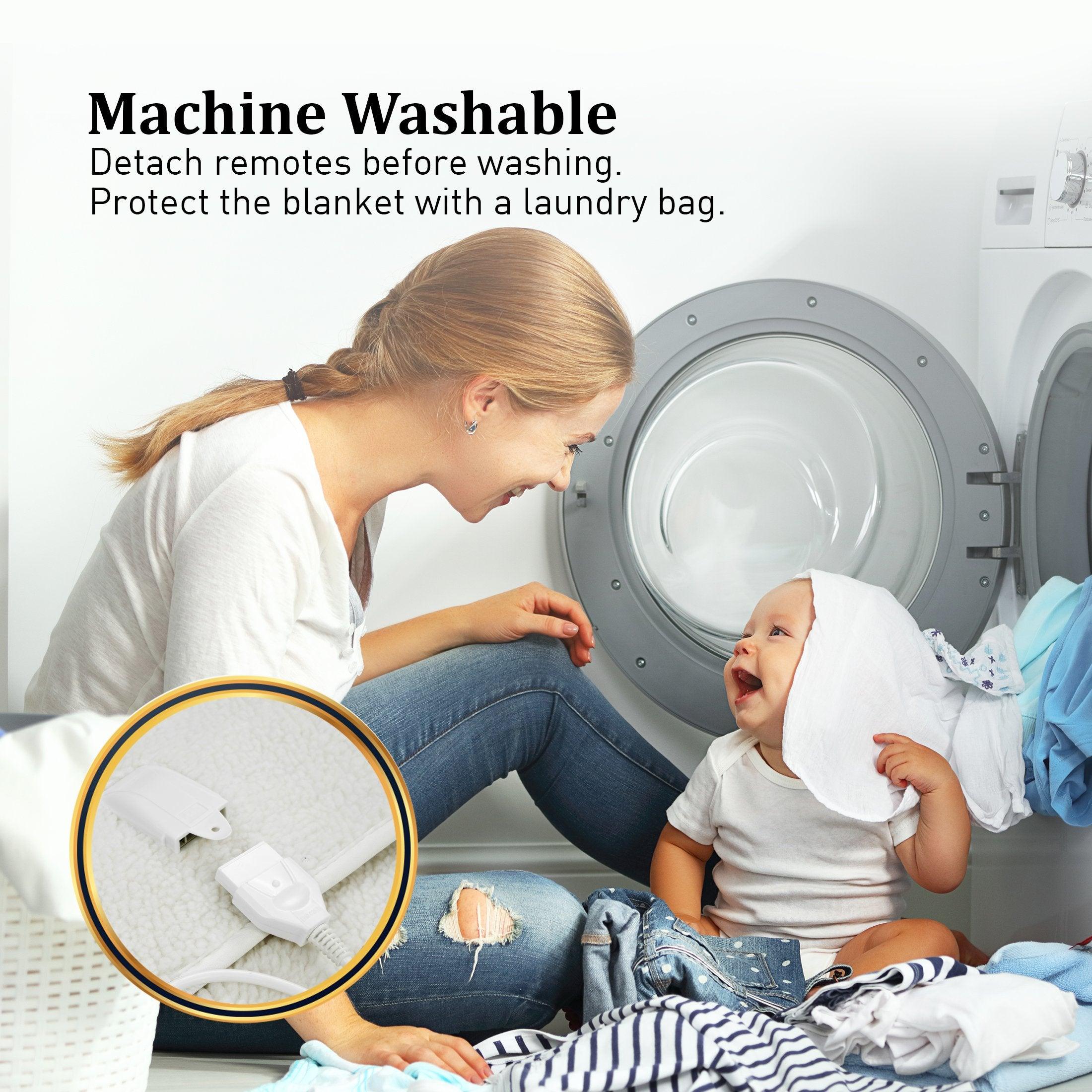 Laura Hill Heated Electric Blanket Double Size Fitted Polyester Underlay Winter Throw - White - Harrogates